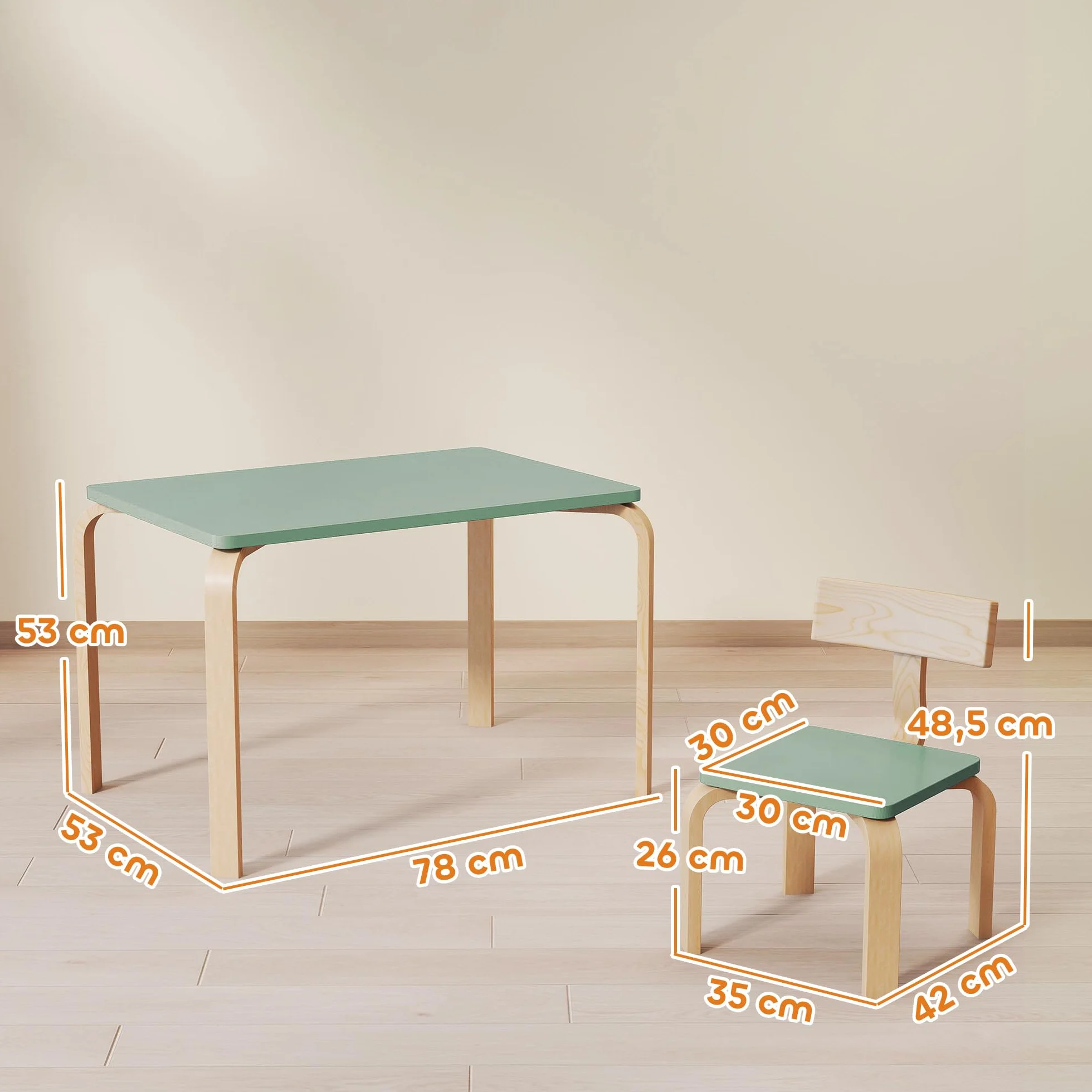 AIYAPLAY Tavolo per bambini con sedia, set di tavolo e 2 sedie in legno per disegnare, giocare, studiare, regalo per bambine e bambini 3-8 anni, per cameretta, camera da letto, asilo, verde