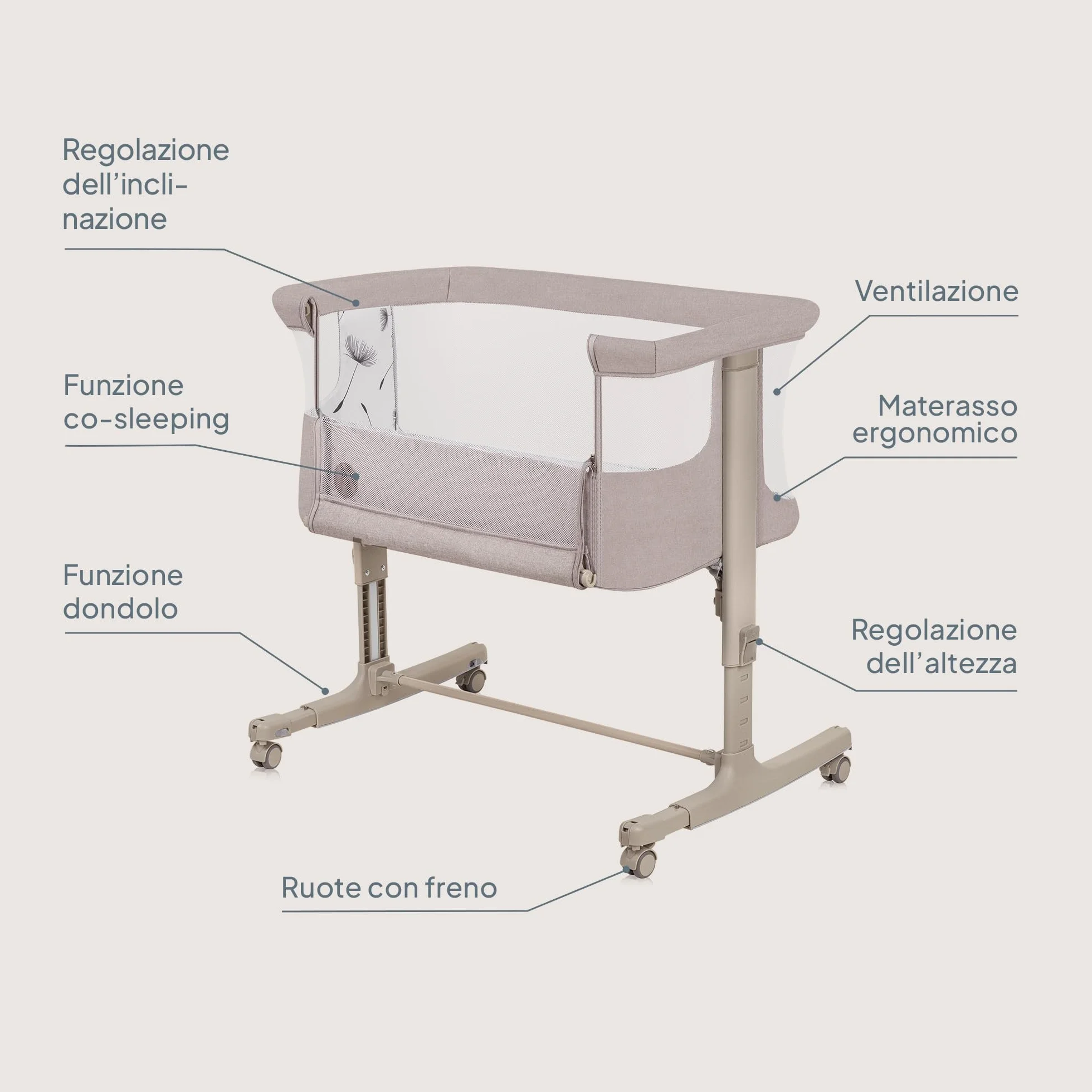 lionelo Aurora 3in1 Culla Co-sleeping Lettino da viaggio neonato 9kg Regolabile altezza inclinazione