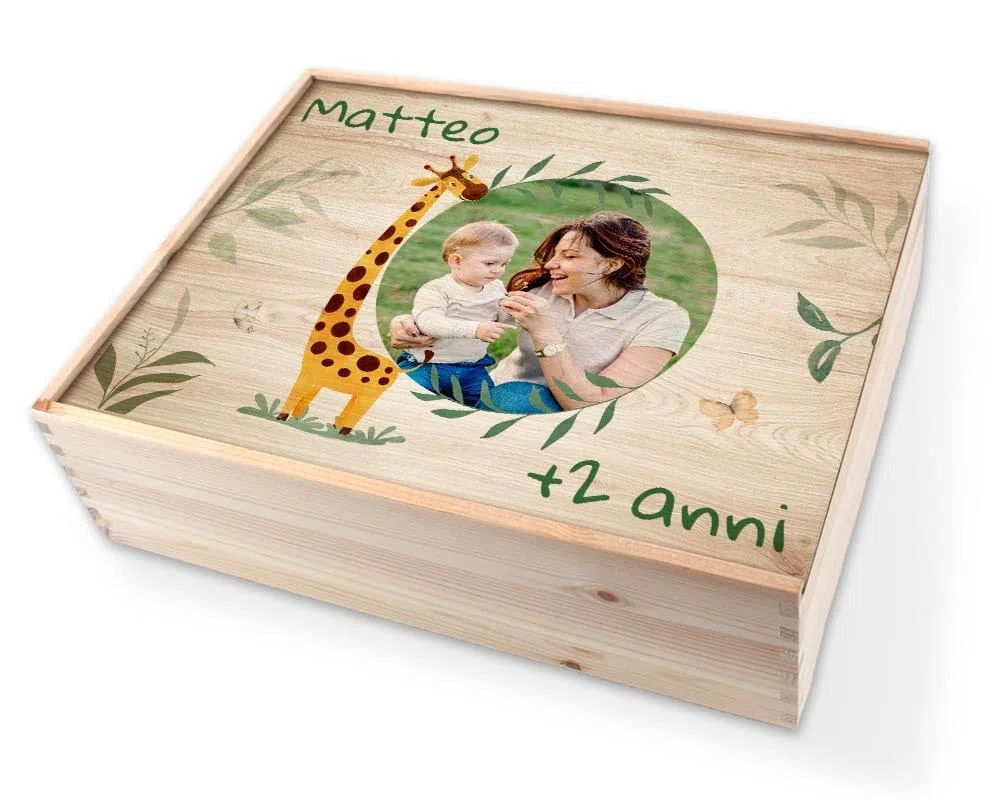 Memory Box Baby Scatola di Legno Personalizzata 36 x 27 x 10 cm Vari Motivi per Nascita e Battesimo Scatola Regalo di Grandi Dimensioni con Coperchio personalizzato (Personalizzata nascita/bambini)