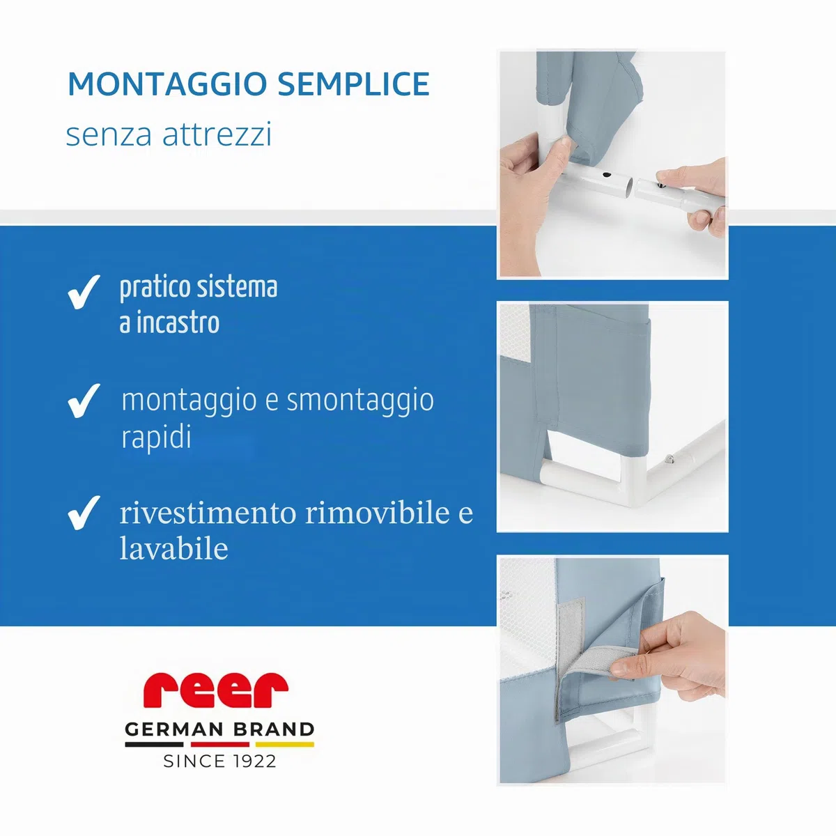 Reer Sleep'n Keep 45111 - Paracolpi per lettino, lunghezza 150 cm, colore: Blu