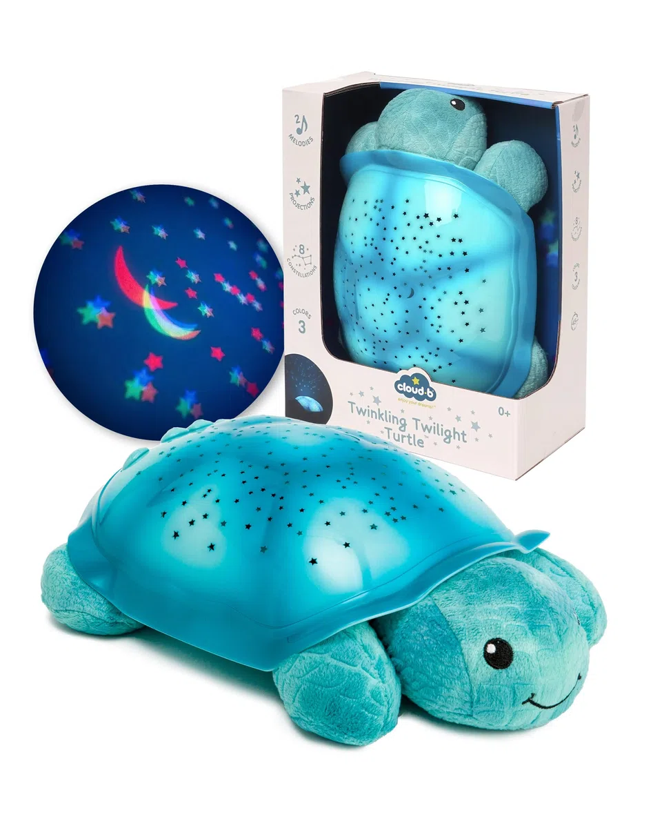 Cloud b Twinkling Twilight Turtle Aqua, Proiettore Galassia Luce Notturna e Macchina del Rumore Bianco Rilassante per Neonati | 8 Costellazioni, 2 Melodie, 3 Colori | Luce Notturna Stellata per