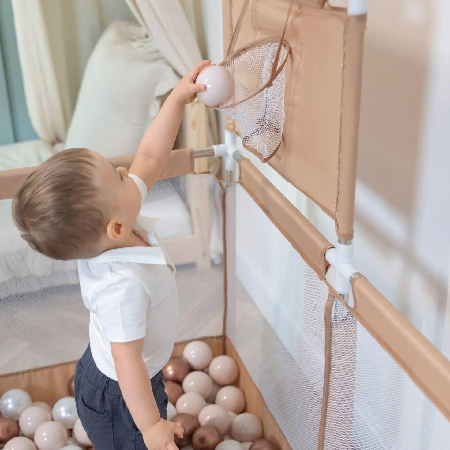 Selonis Recinto Per Bambini Con 200 Palline Colorate 6 Cm, Beige: Turchese Scuro/Beige Pastello/Perla
