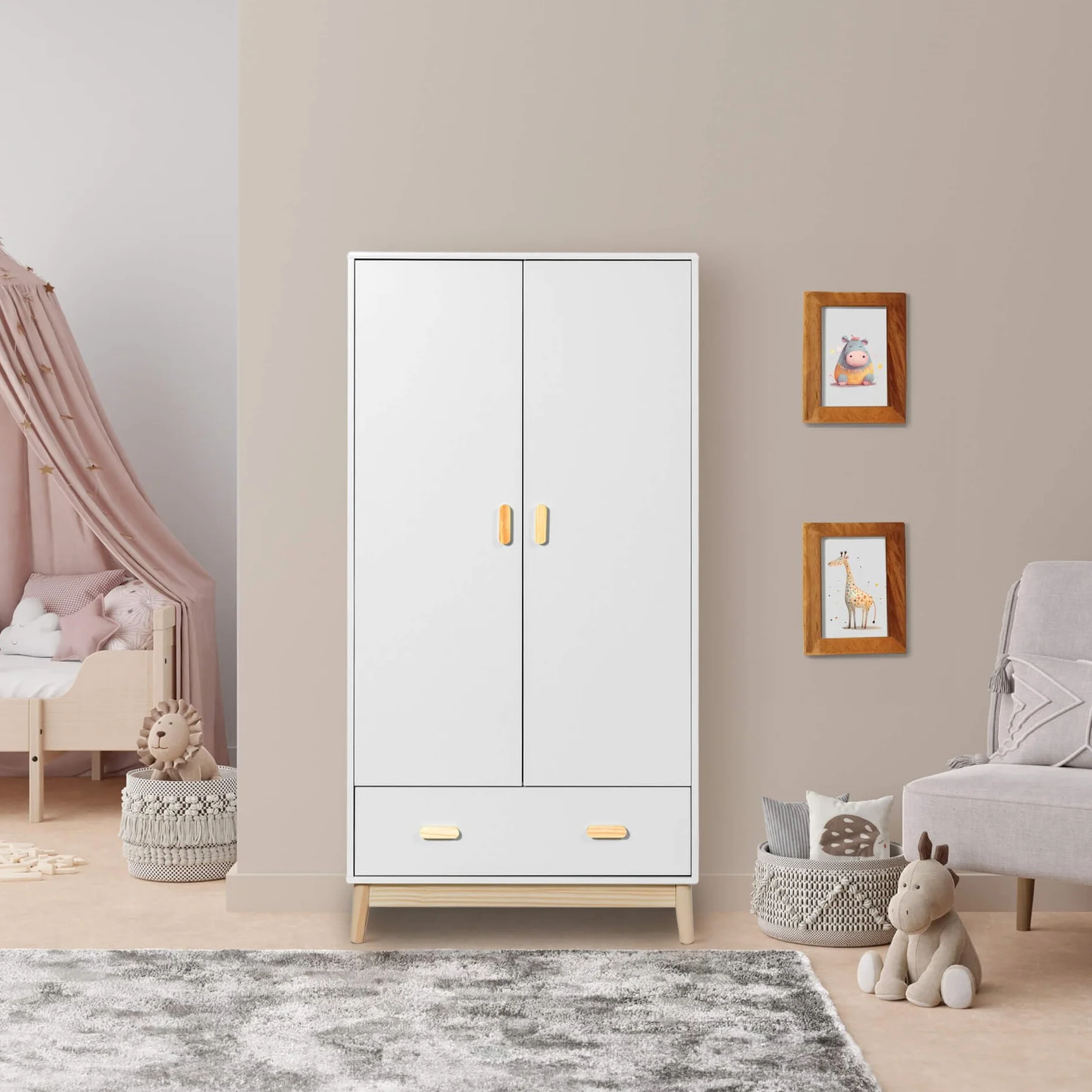 Rebecca Mobili Guardaroba per Bambini Armadio Cameretta Bianco Marrone MDF Pino 175x80x55 cm
