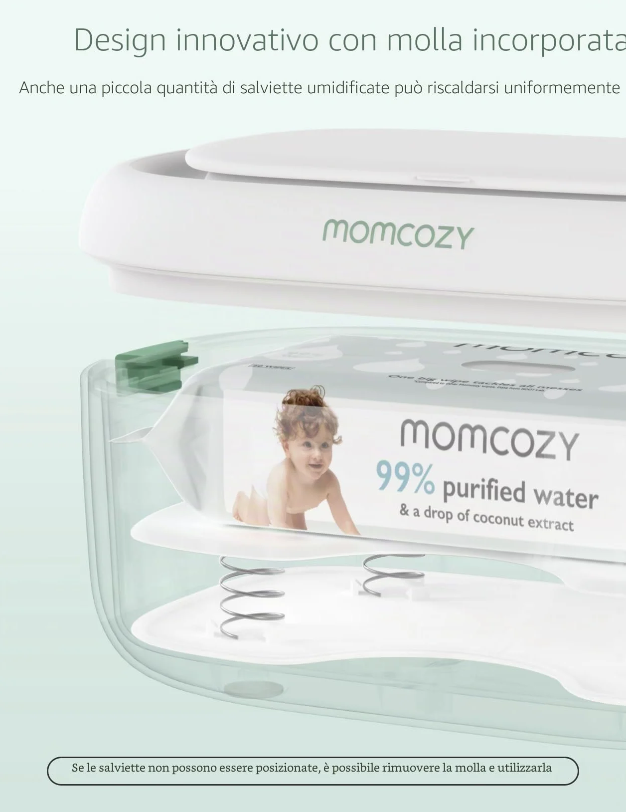Momcozy Scalda Salviette Neonato, Dispenser Salviettine Grande Capacità, Riscaldamento Rapido Uniforme, 4 Livelli Temperatura, Luce Notturna
