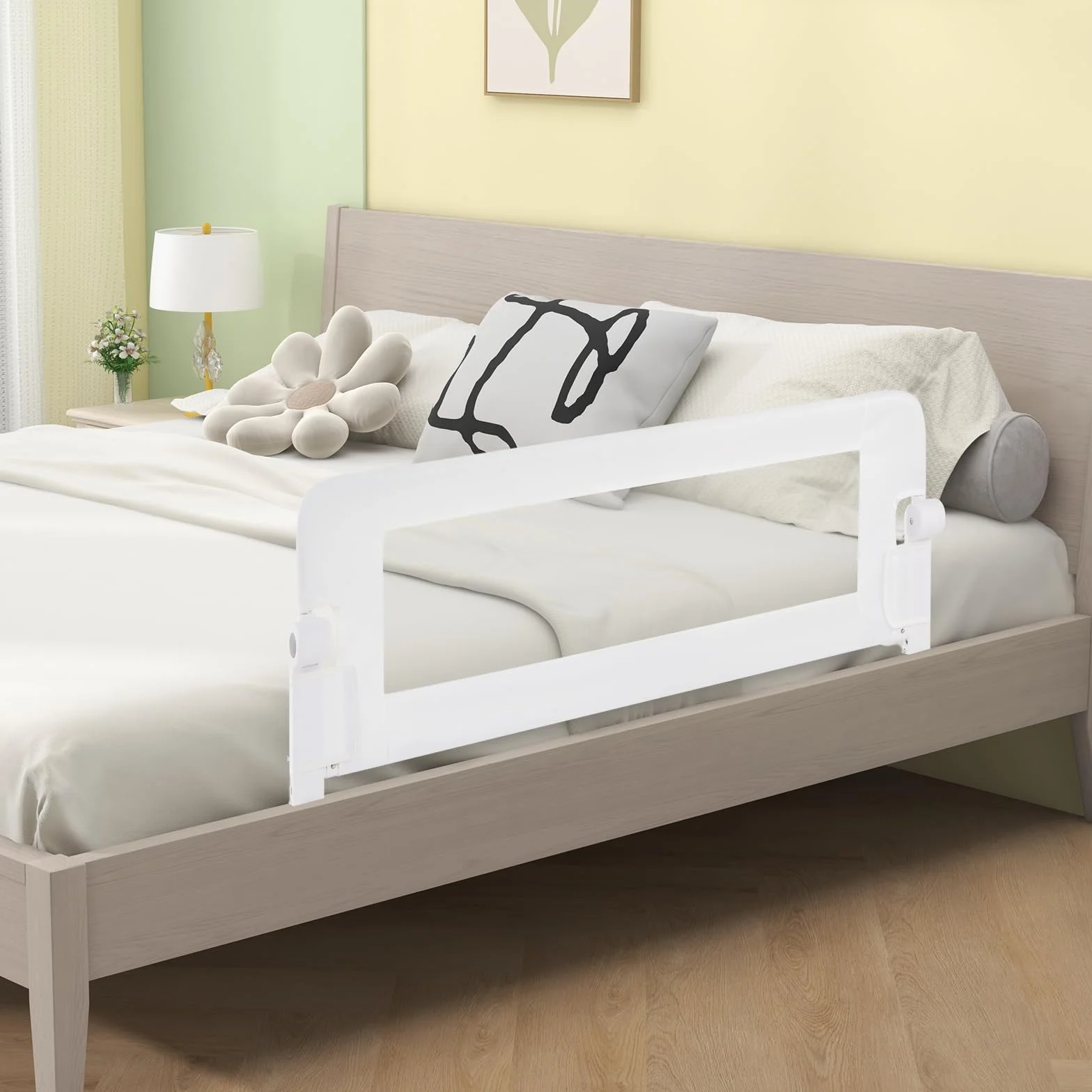 LIFEZEAL Sponda Letto Pieghevole, Sponda Letto di Sicurezza per Bambini in Tessuto Oxford e PP, Sponda Letto per Bambini 120x42,5 CM, Protezione Anticaduta (Bianco)