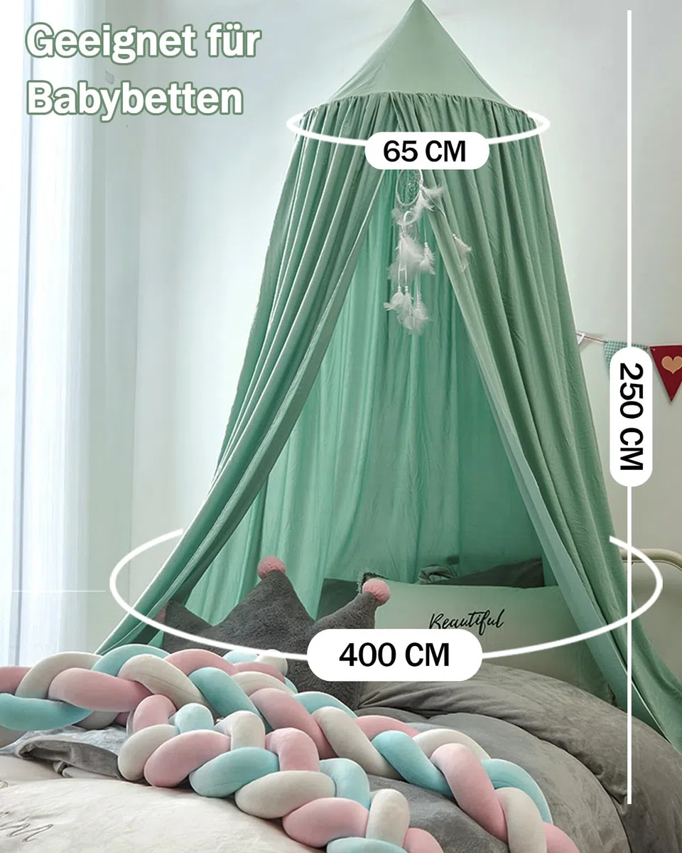 Surwin Baldacchino per Letto Bambini, Tenda Zanzariera Cupola Rotonda Baldacchino per Decorazione Lettino Culla Bambini Cameretta Camera da Letto Lettura - Lago Verde