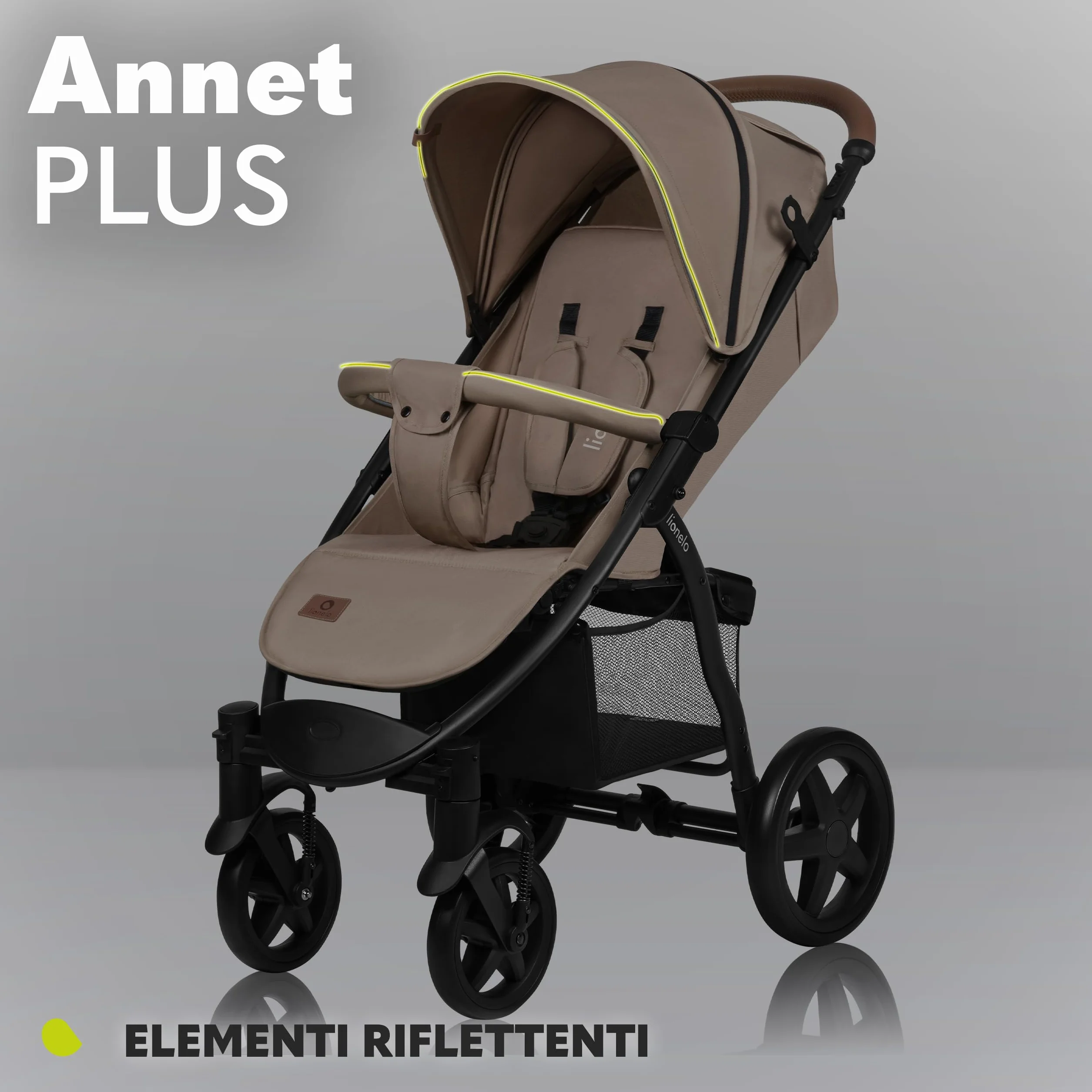 LIONELO Annet passeggino leggero pieghevole grigio regolabile 22 kg ruote EVA cappottina XXL