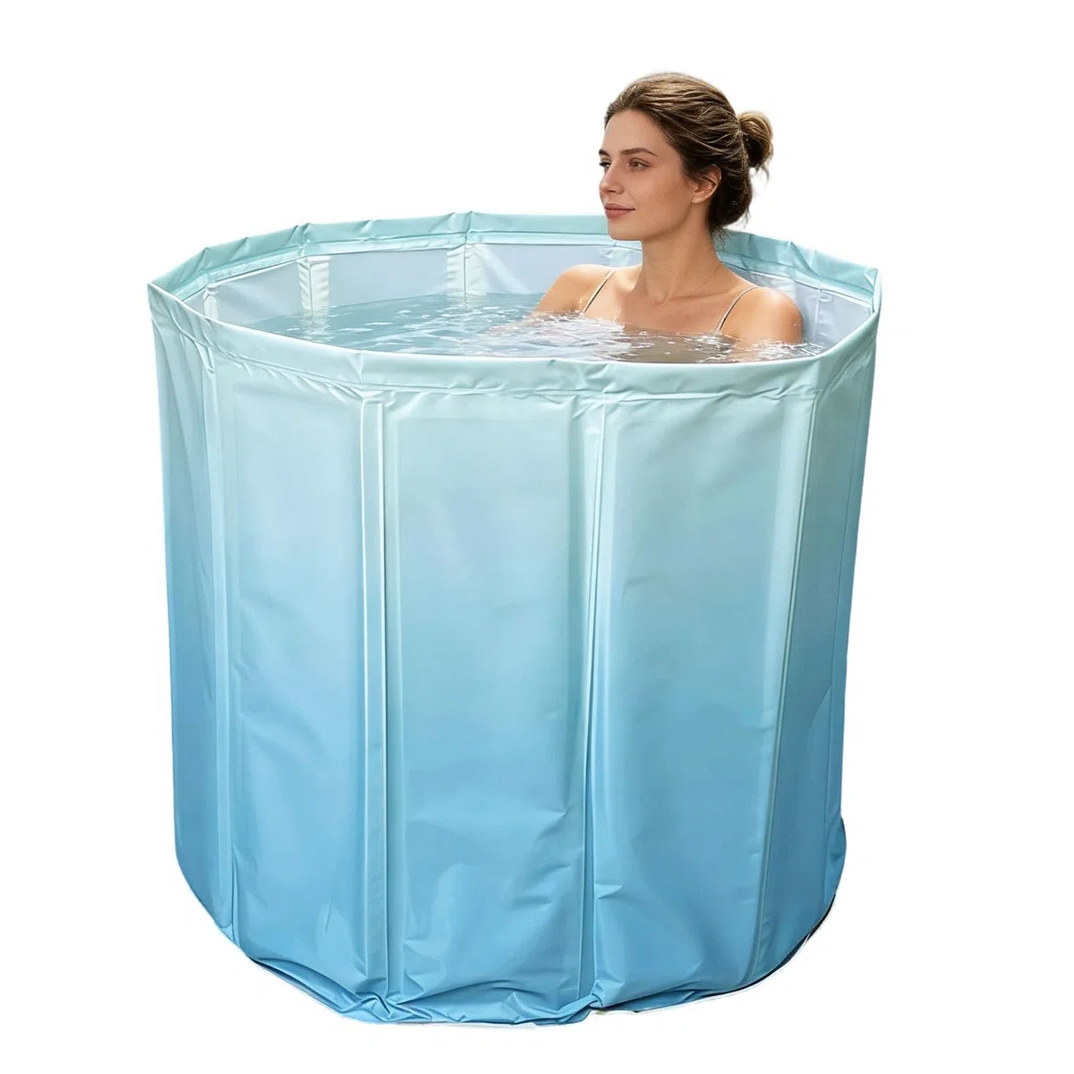 Vasca da Bagno Pieghevole 70×65 cm per Adulti – Vasca Portatile Profonda per Acqua Calda e Fredda con Tubo di Scarico e Cuscino Seduta, Vasca Pieghevole Salvaspazio