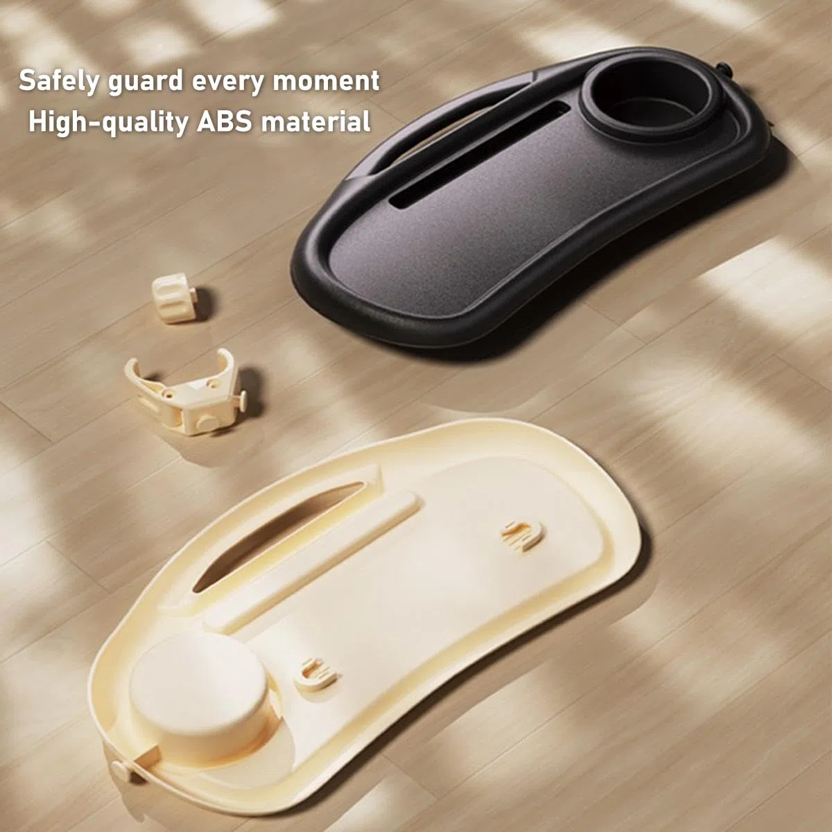 Vassoio per snack per passeggino con portabicchieri, 3 in 1, rimovibile, universale, regolabile, accessorio per passeggino, fissaggio sicuro (beige)