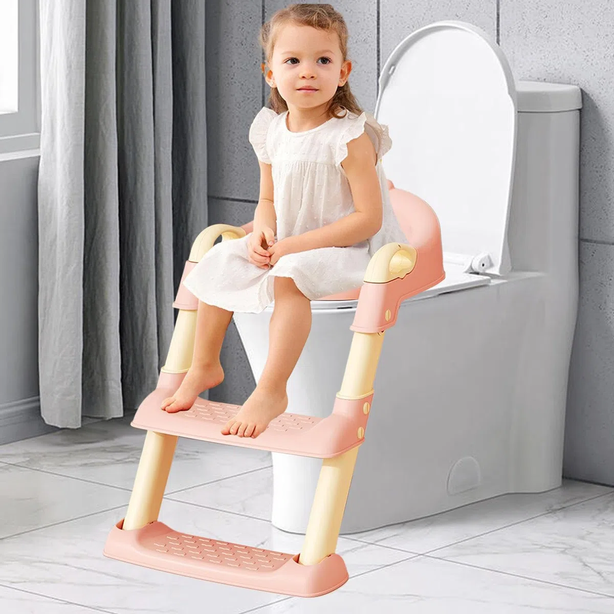 Scaletta per WC, sedile per vasino, sedile pieghevole antiscivolo – scala per WC con sgabello per bambini, comoda consegna per bambini per ragazze