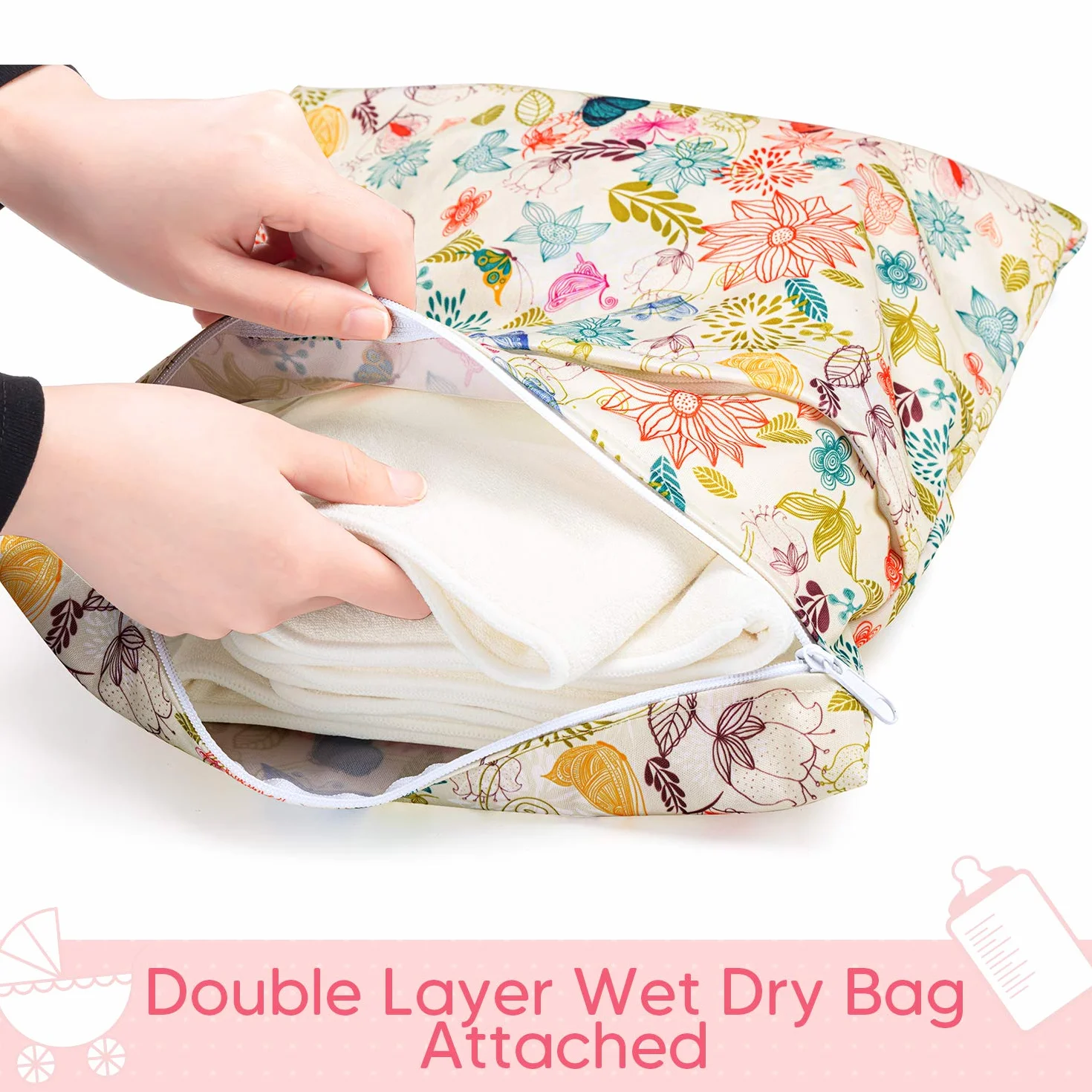 Damero Inserti per Pannolini con Wetbag (12 pezzi), Inserto Assorbente per Pannolini lavabili, 5 Strati, Fibra di Bambù