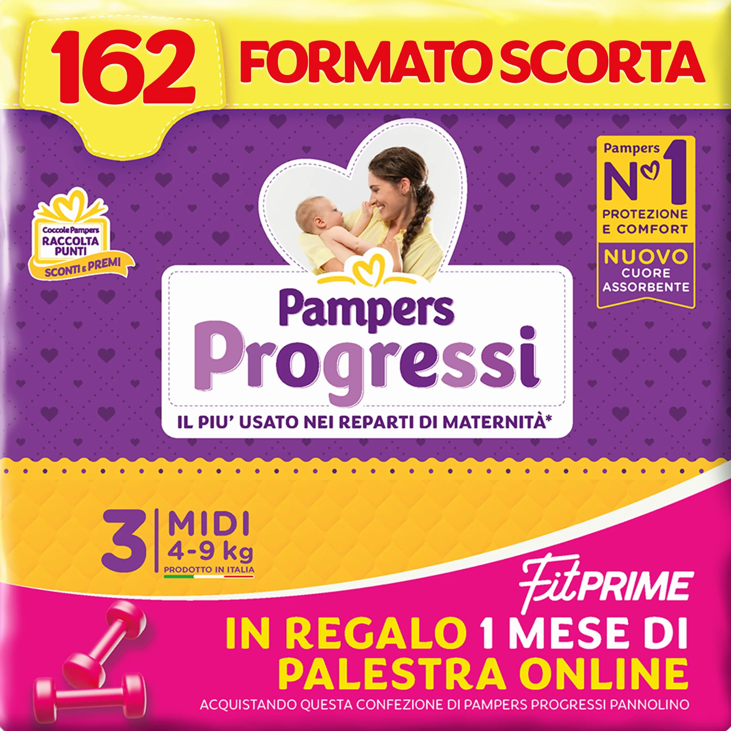 Pampers Progressi & Fit Prime Midi 162 Pannolini Taglia 3 (4-9 Kg) Formato Scorta