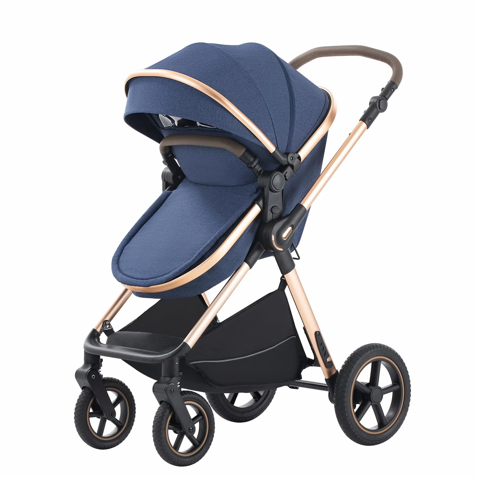 Passeggino 3 in 1 Pieghevole con Gondola D2-BLUE H2-D, Pneumatici in Gomma