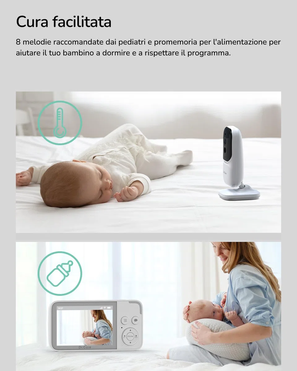 Dr.Care NeoView Baby Monitor Video e Audio, Schermo 3.5", Telecamera Bambini con Monitor, Audio Bidirezionale, Visione Notturna, VOX (Monitor 3.5" con 1 Telecamera)