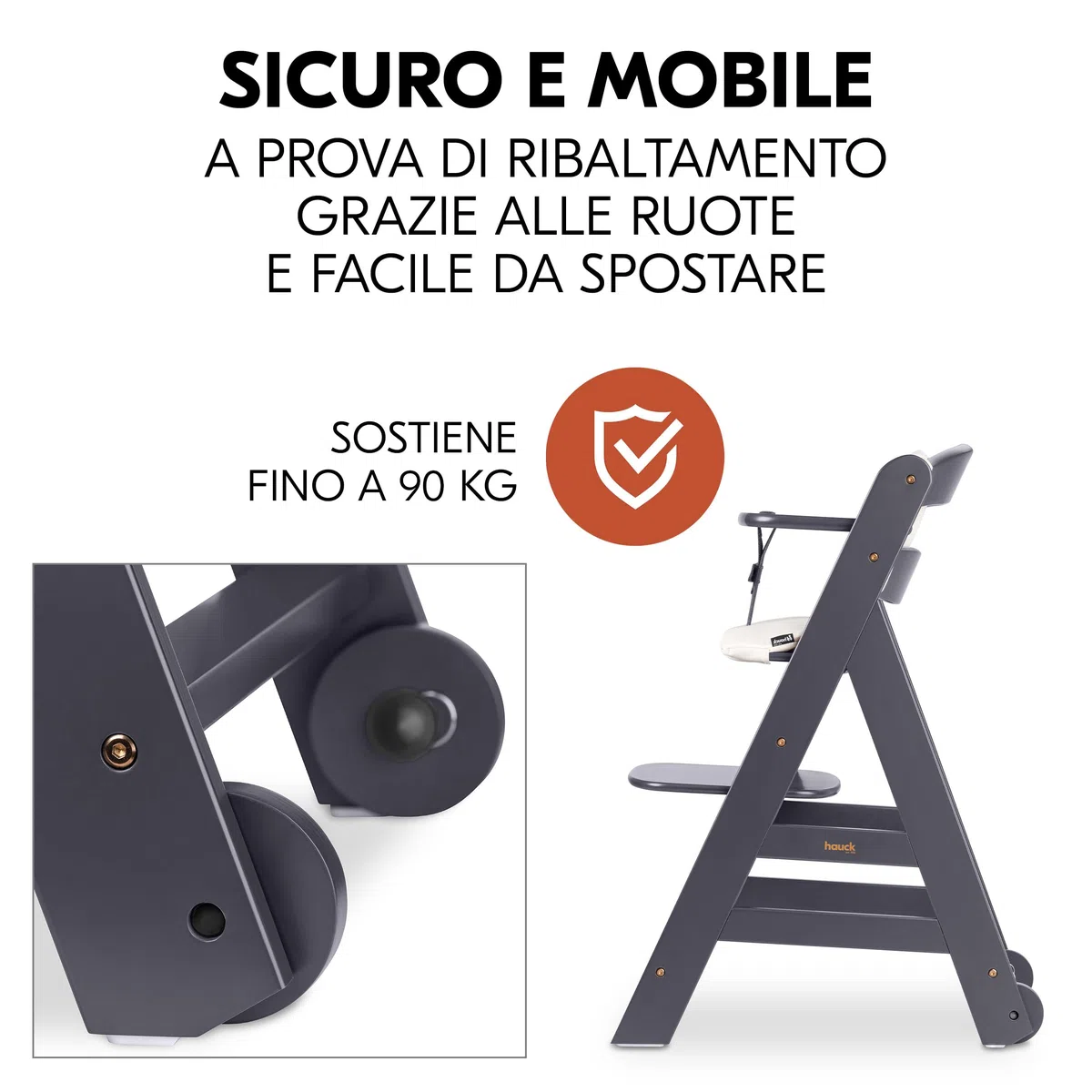 hauck Seggiolone Beta+ Newborn Set Eco Bouncer - Sediolone Pappa Bimbi in Legno Da 0 Mesi con Sdraietta Neonati Dondolo, Cuscino e Vassoio - (Grigio scuro)