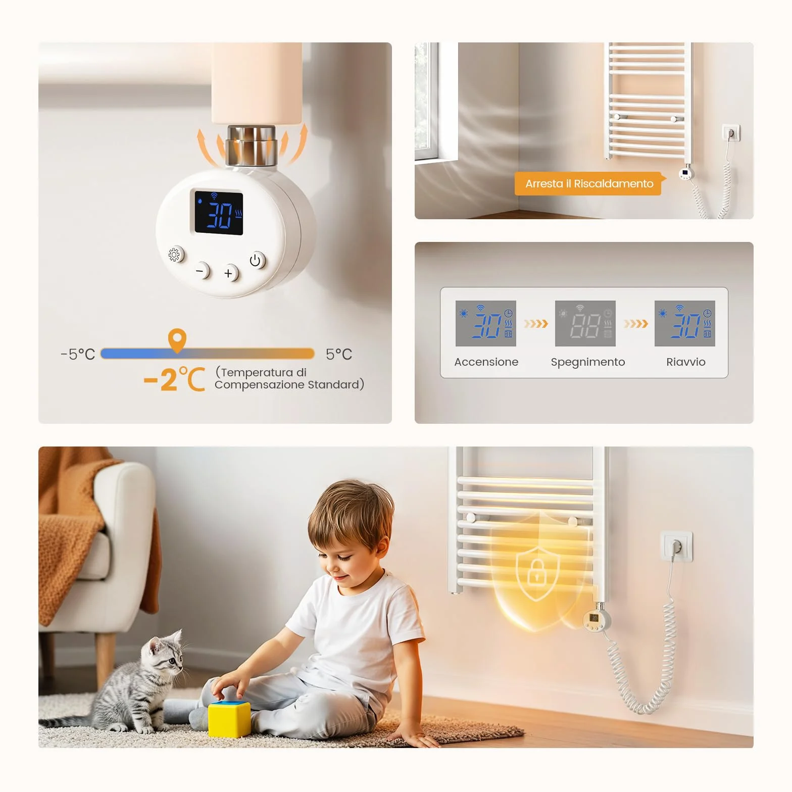 Scaldasalviette Elettrico 120x50 cm 500W con WIFI Termostato Bianco EMKE