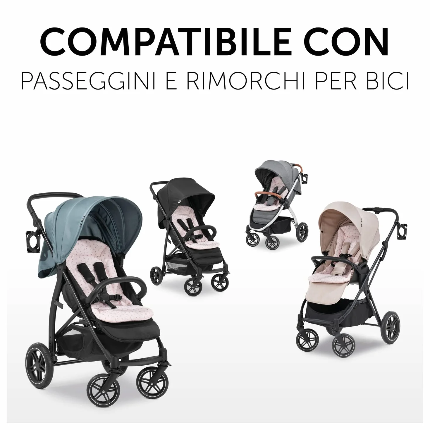 hauck Copriseduta Passeggino e Rimorchio Bici Universale, Fiori Rosa - Protezione Seduta Imbottita, Rivestimento in Cotone, Compatibile con Cintura 5 Punti
