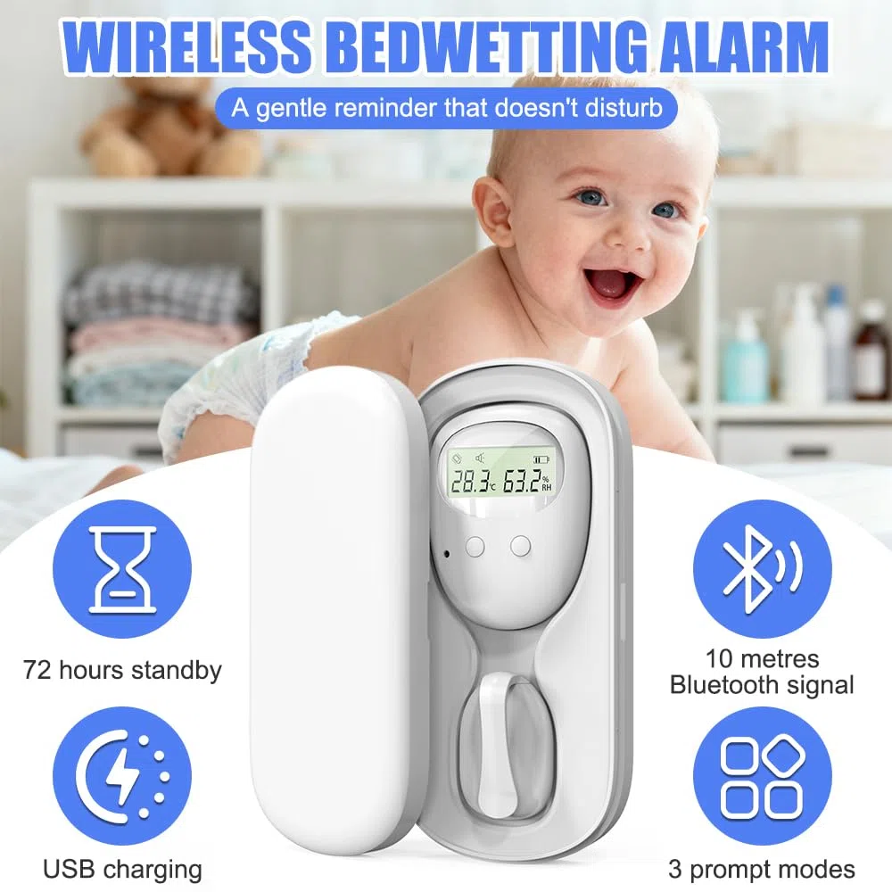 Allarme Enuresi Senza Fili, Allarme Wireless per Bambini con 3 Modalità di Lavoro, USB-C Ricaricabile, Allarme Senza Fili per Bagnare, Allarme per Enuresi Notturna per Vasino