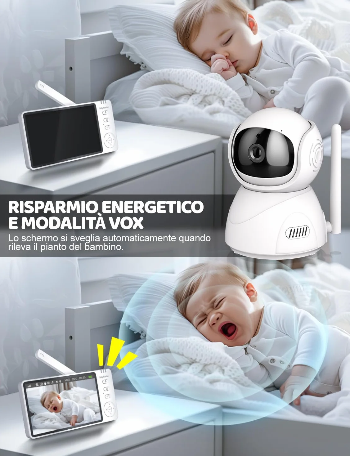 Baby Monitor Video e Audio, Babyphone 5 Pollici 720P HD Zoom Digitale, VOX, Visione Notturna, Monitoraggio Temperatura