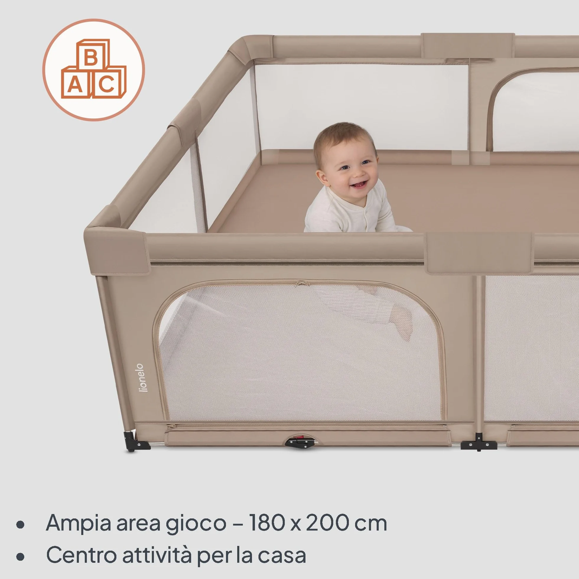 Lionelo FLORENCE XL EASY FOLD Box per Bambini 180 x 200 cm Recinto Pieghevole con Lati in Rete
