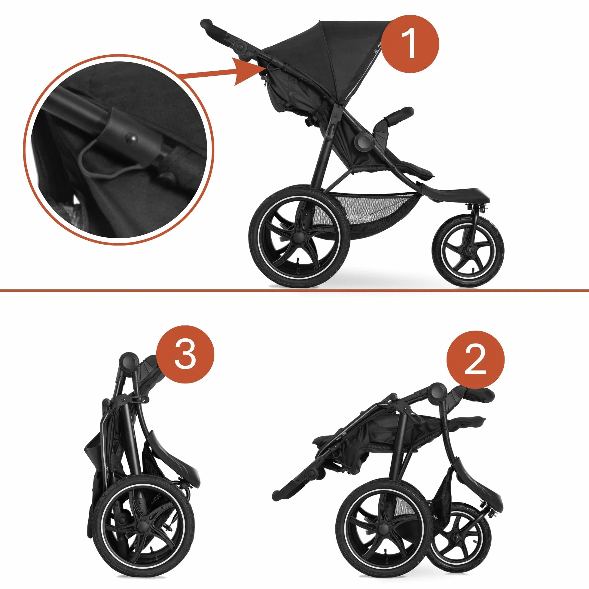 Hauck Passeggino 3 Ruote Runner 2 z Kołami XL, 22 kg, Reclinabile, Regolabile, UPF 50+, Cesto 3 kg, Pieghevole, Nero