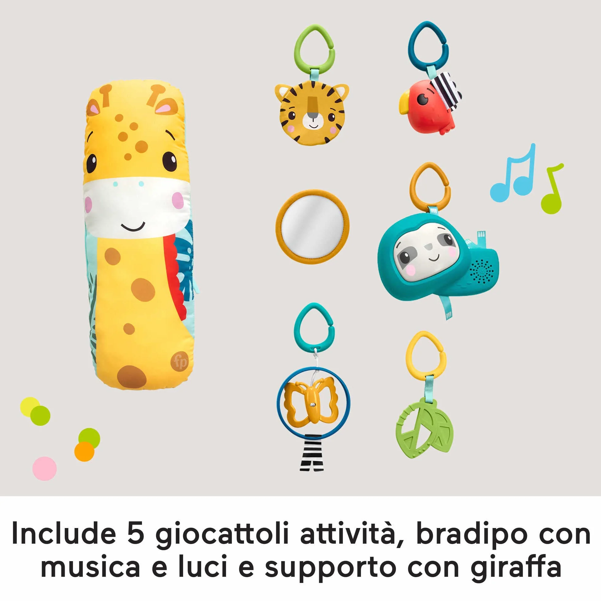 Fisher-Price - Palestrina Sensoriale Cuccioli della Natura 3-in-1, Tappetino per Giocare dalla Nascita Fino ai Primi Passi con 5 Giochi sensoriali, luci, Suoni, Giocattolo per Neonati, HJW08