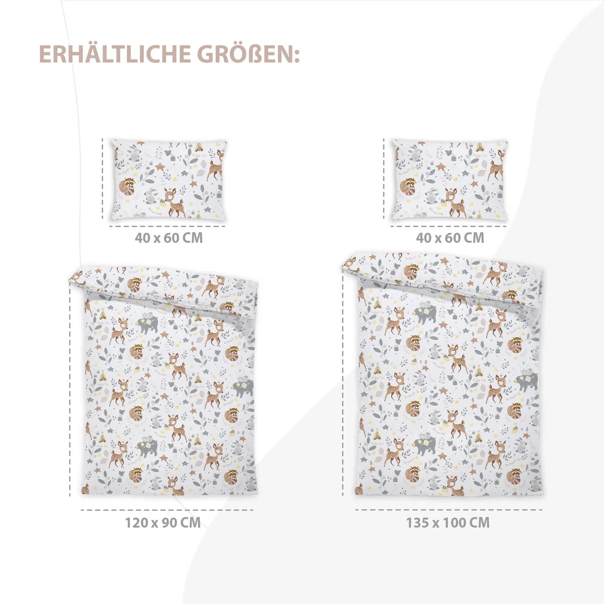 Totsy Baby Copripiumino per bambini 90 x 120 cm - set di lenzuola per bambini con federa 60 x 40 cm in cotone cervo