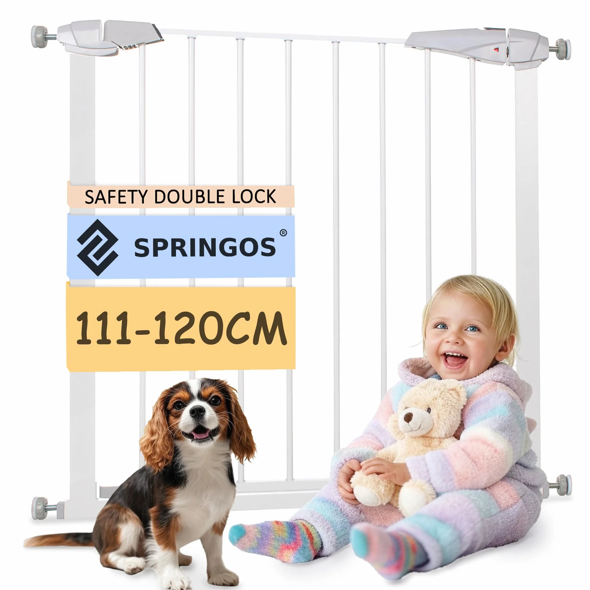 SPRINGOS Barriera di Sicurezza per Porte e Scale 111-120 cm 2 Estensioni