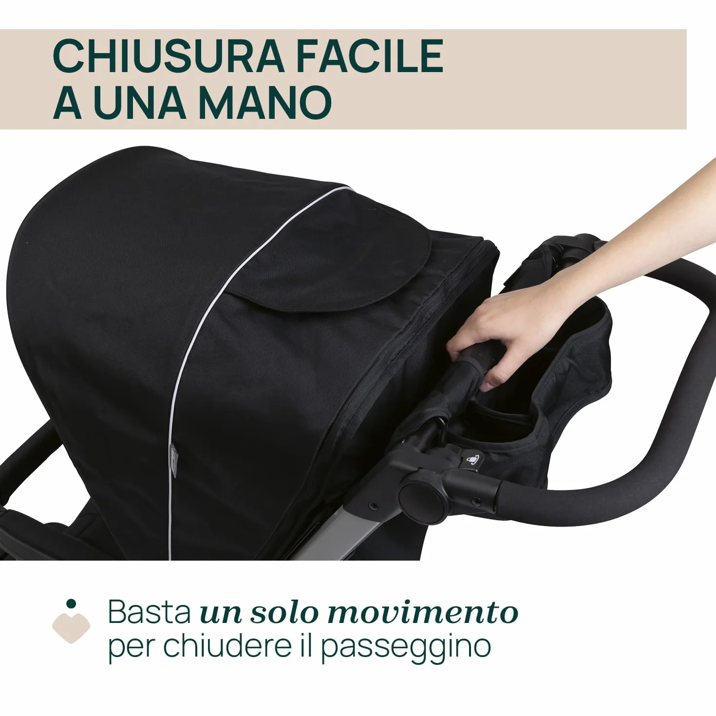 Passeggino Activ3 Con 3 Ruote, Funzionale e Facile da Guidare Su Tutti i Terreni, Seduta Ampia, Schienale Reclinabile, Chiusura Pratica e Veloce, Ammortizzatori Regolabili, 0 Mesi+, Ebony
