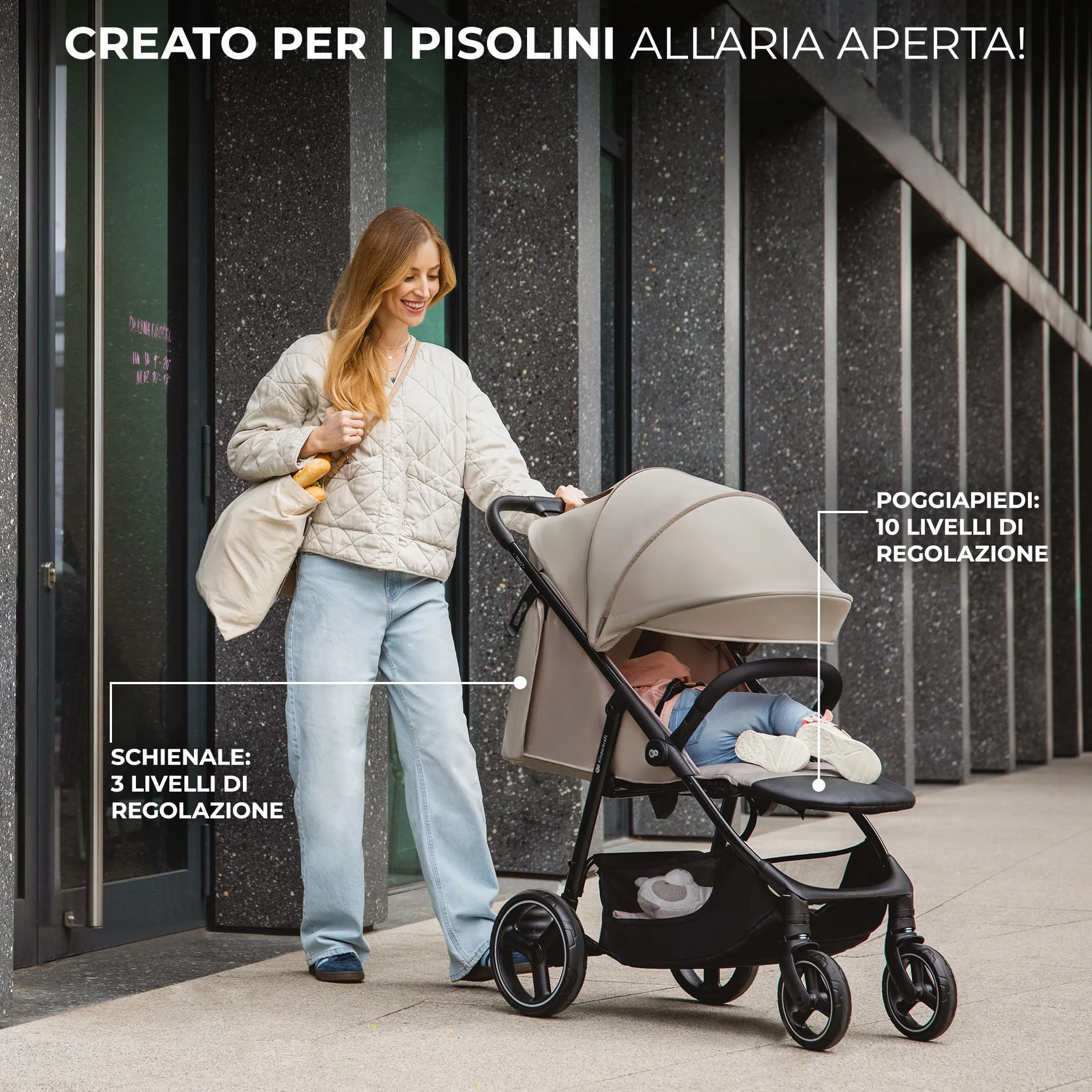 Kinderkraft TRIG 3 Passeggino Leggero Pieghevole Fino a 22 kg Beige