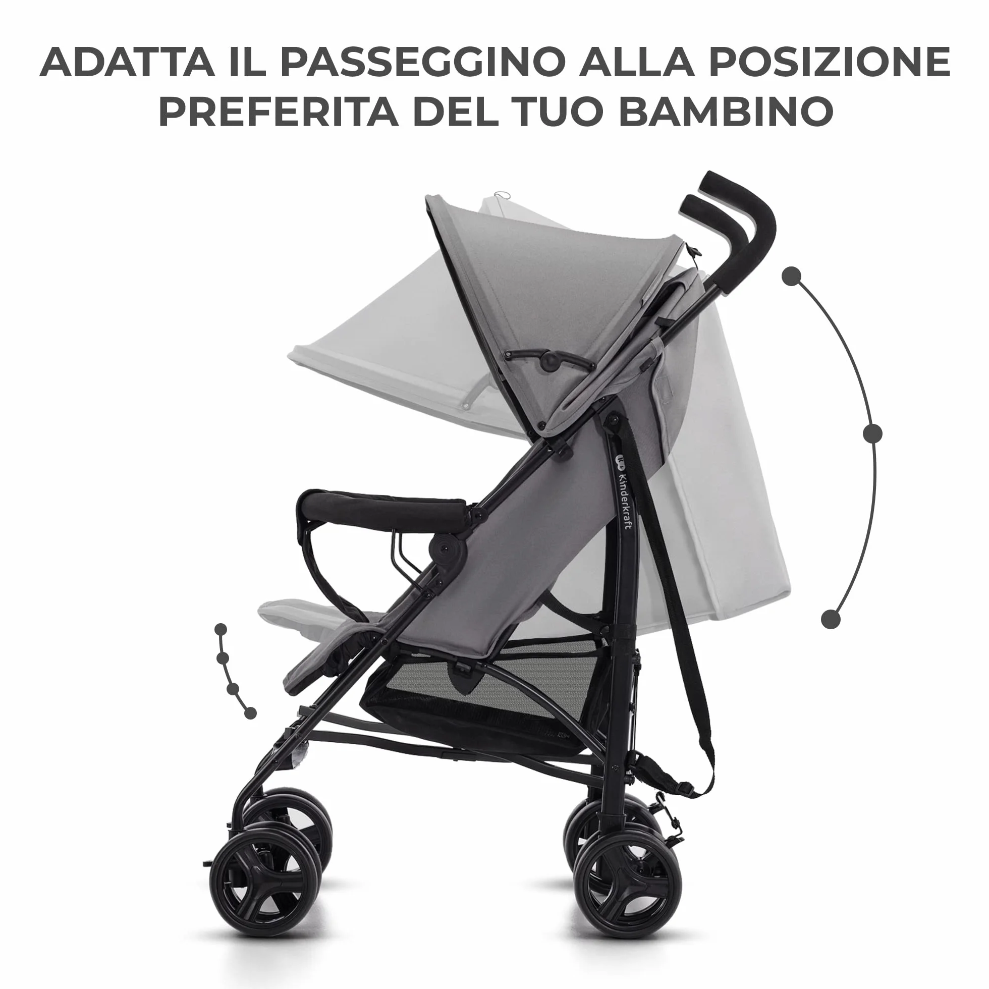 Kinderkraft TIK Passeggino Leggero e Compatto 6,5 kg, Pieghevole, Reclinabile, fino a 15 kg, Grigio