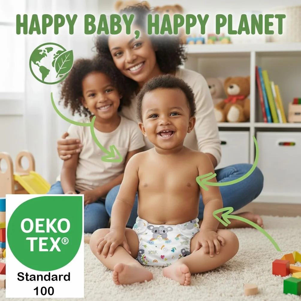 Set di 6 Pannolini Lavabili Riutilizzabili per Bambini e Neonati con Inserti in Bambù e Wetbag Oeko Tex Standard 100