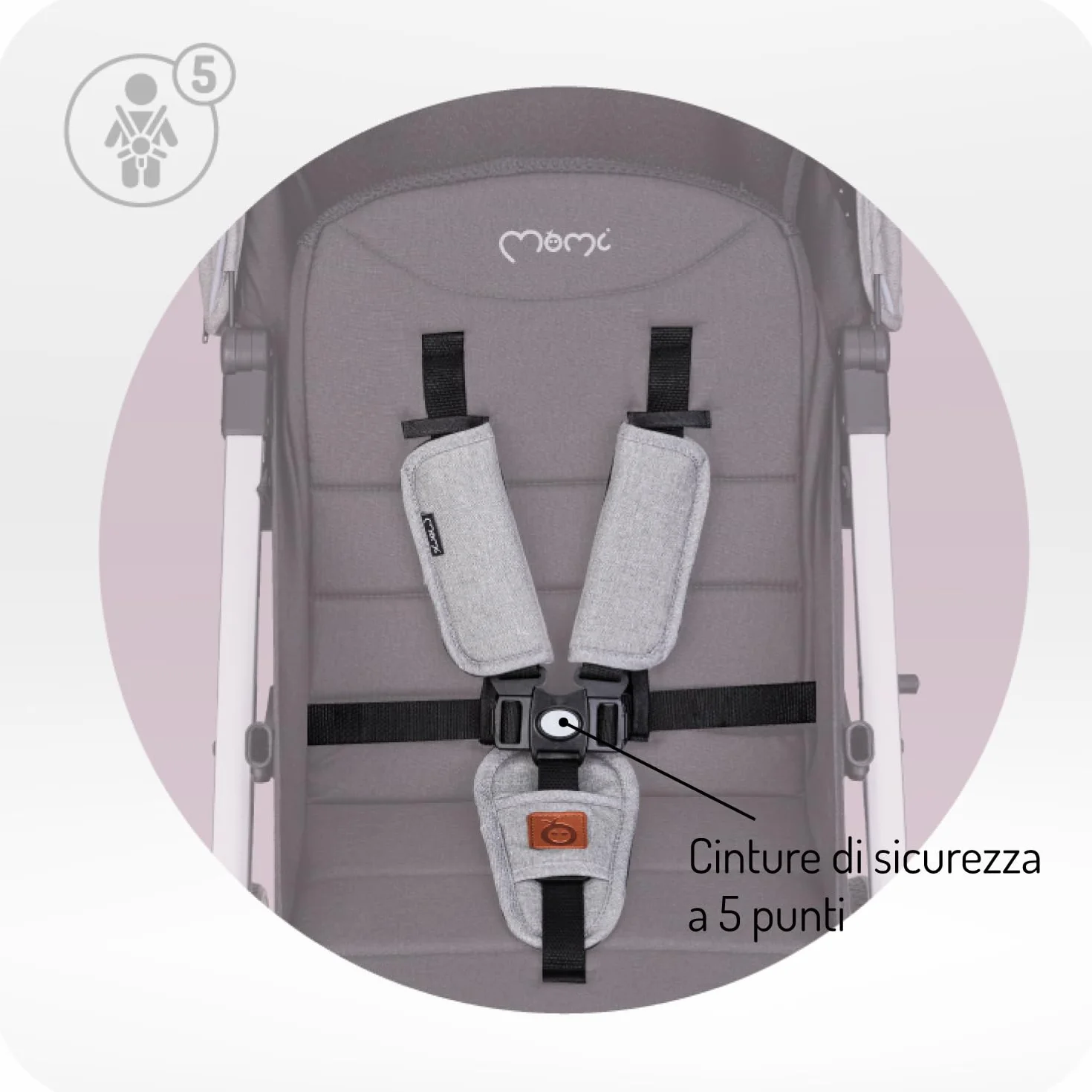 MoMi ESTELLE Passeggino Leggero pieghevole da viaggio 6 mesi 15 kg cinture 5 punti schienale reclinabile ruote EVA
