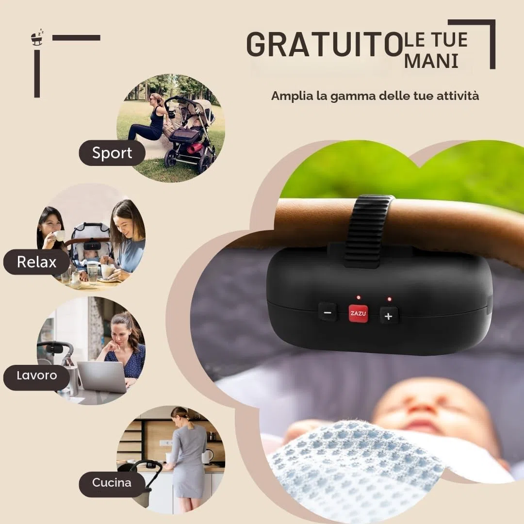 ZAZU Robby - Altalena automatica per passeggino, spessore regolabile, timer da 40 minuti, sensore da viaggio per bambini, ricaricabile USB-C, impermeabile, universale per passeggino e passeggino