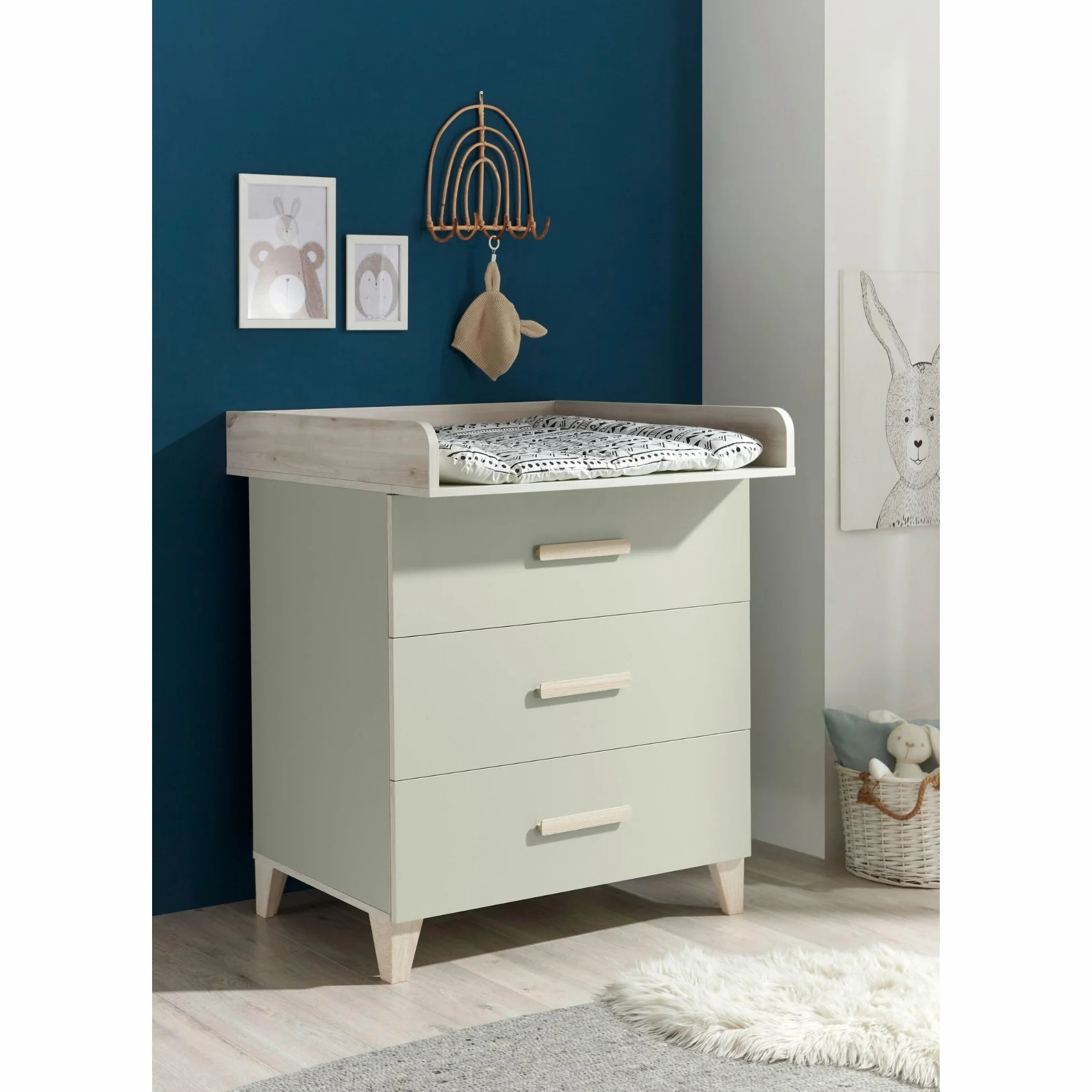 PRIZZI Completo per cameretta dei Bambini 3 Pezzi Fasciatoio Legno Verde Pastello/Aurum
