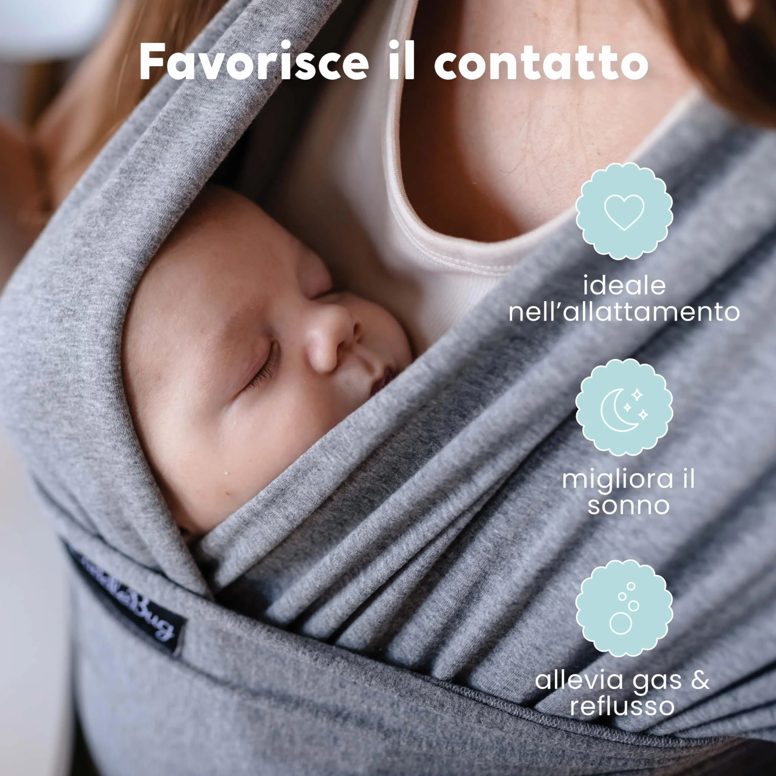 CuddleBug Fascia Porta Bebé Neonato e Bimbi fino a 16 Kg – Fascia Neonato per Trasporto a Mani Libere – Marsupio Bambino a Fascia – Ideale come Regalo Nascita e Baby Shower (Grigio/Grey)