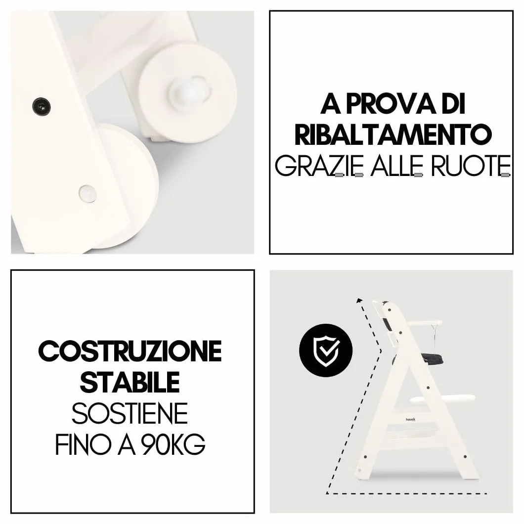 Hauck Seggiolone Beta+ Newborn Set - Seggiolone Evolutivo in Legno 2in1 con Sdraietta Neonati, Bianco