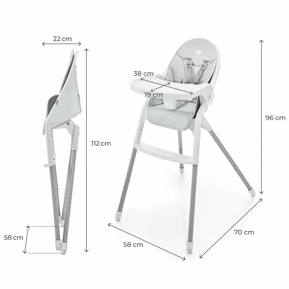 Kinderkraft DINNLY Seggiolone Pappa Rialzo da Sedia Vassoio Regolabile per Bambini 6 Mesi-5 Anni Grigio chiaro