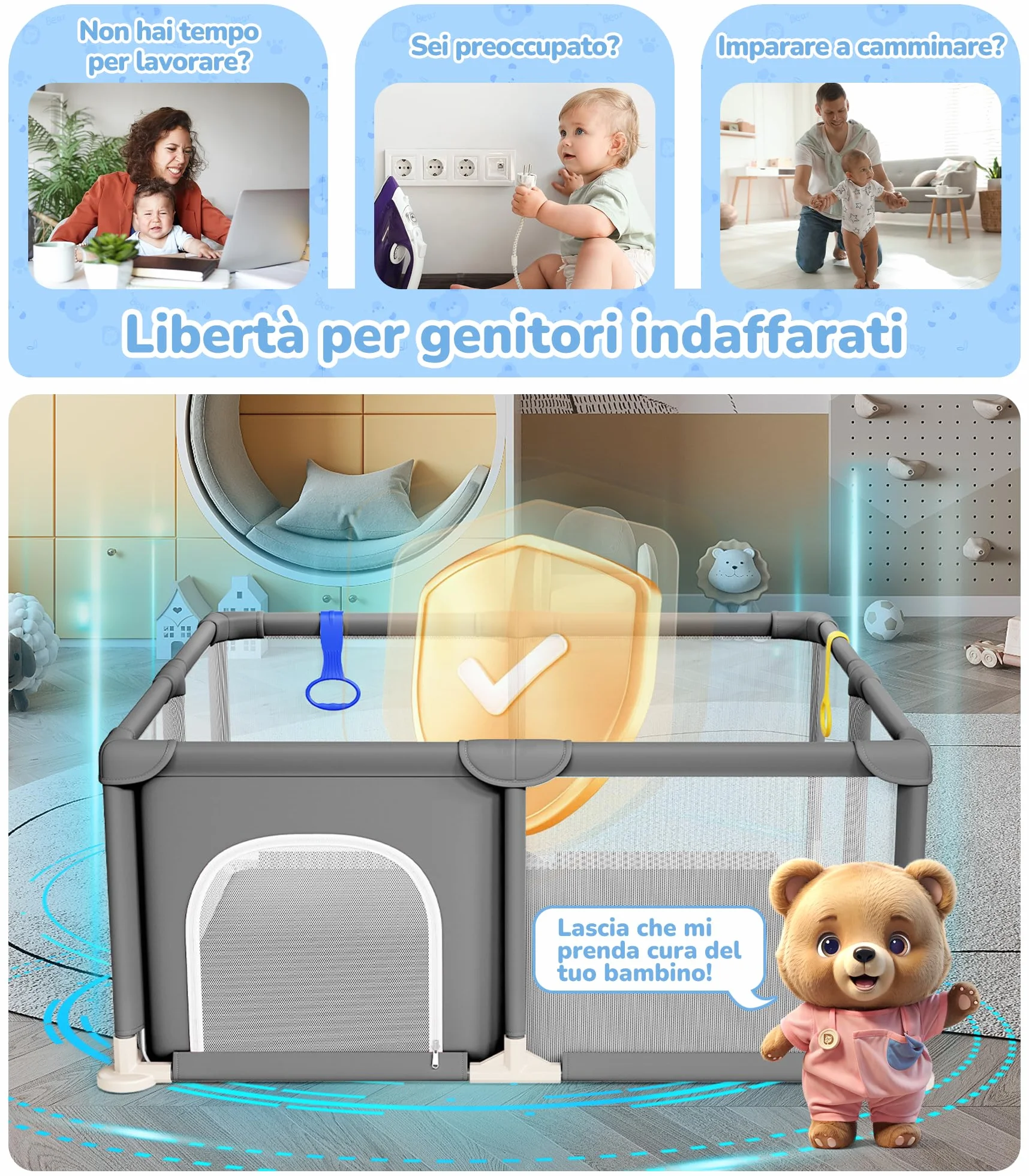 Dripex Box per Bambini Recinto Neonato 124 x 124 cm Rete Traspirante Tessuto Oxford 210D Grigio Scuro