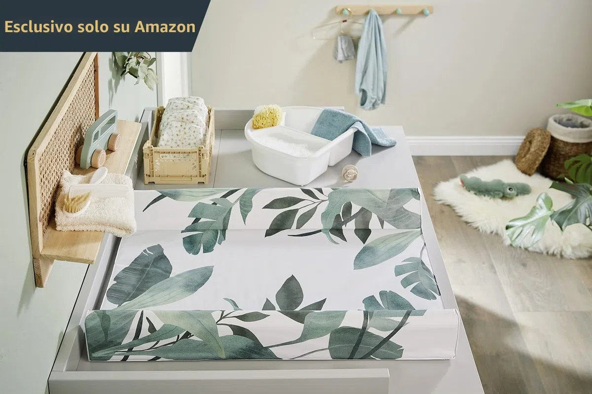 Rotho Babydesign Materassino Fasciatoio Neonato Soft Tropical, 70x50 cm, Impermeabile, Con Bordo Rialzato, Da 0 Mesi, Bianco