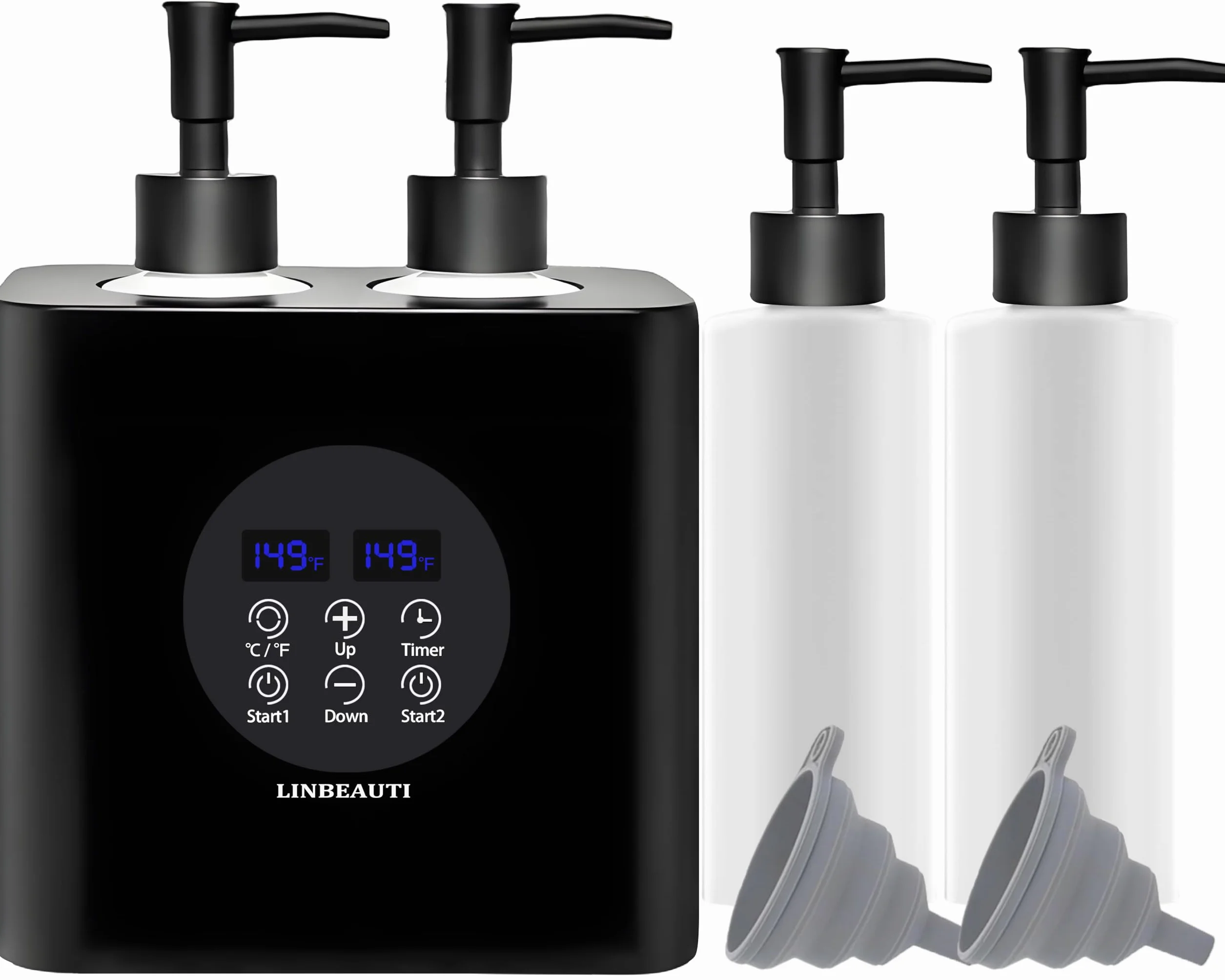 Scaldasalviette per oli da massaggio con due dispenser e riscaldatore
