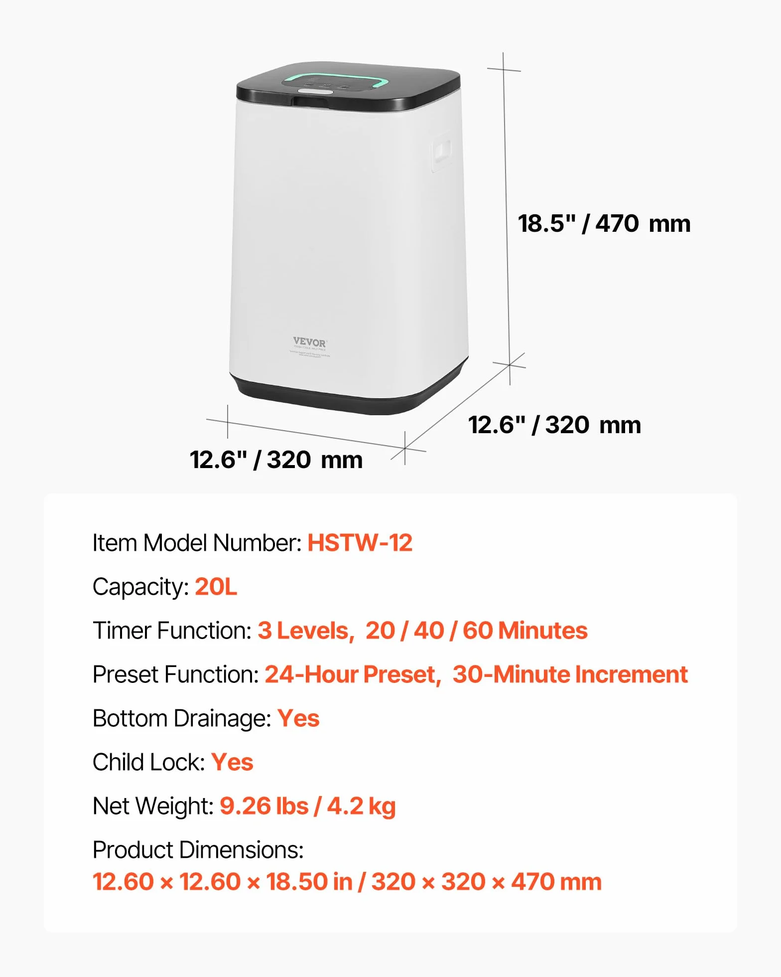 VEVOR Scaldasalviette 20L con Schermo LED Timer Regolabile Spegnimento Automatico Bianco