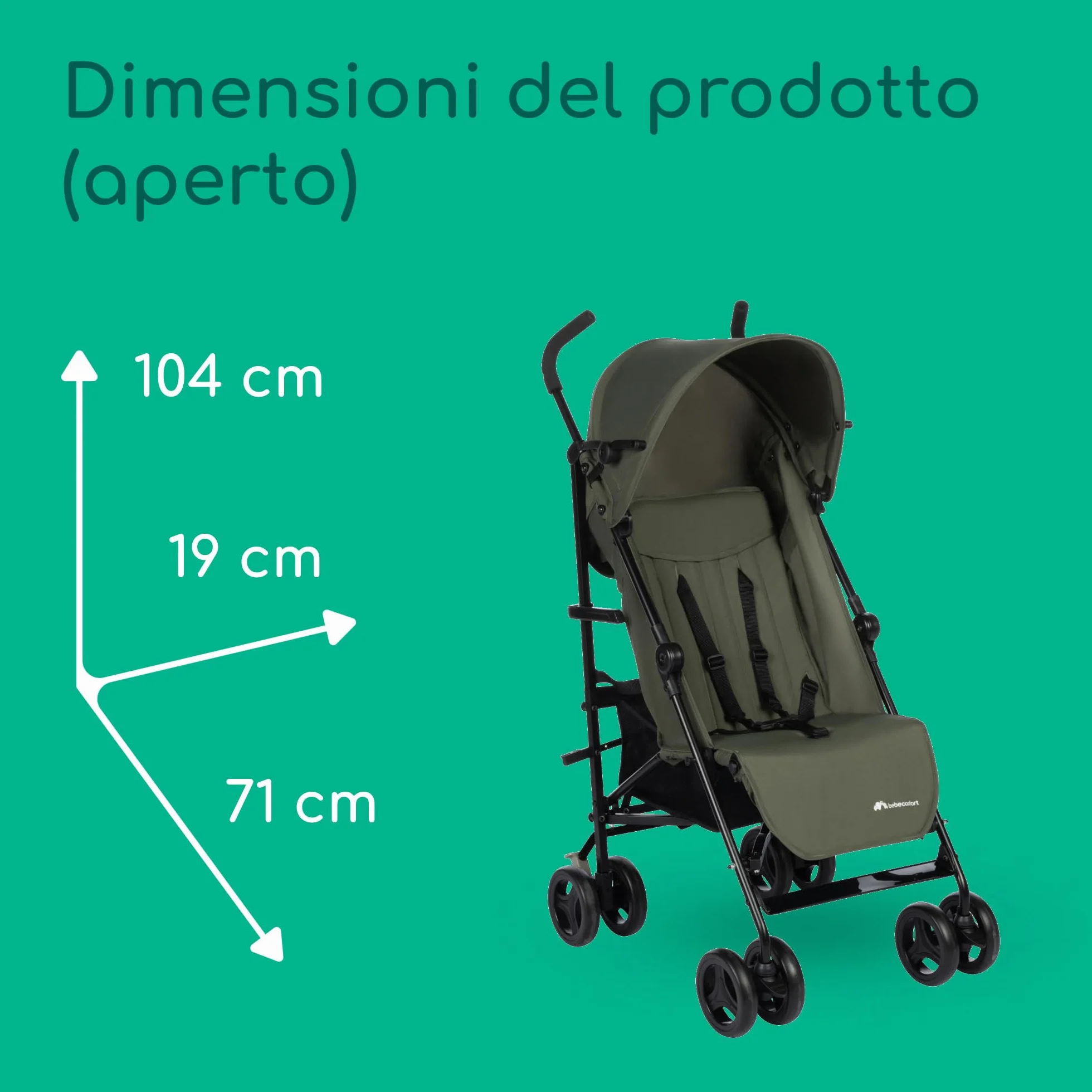 Bebeconfort Rainbow Passeggino Leggero e Reclinabile, Pieghevole, 6 mesi - 4 anni, 22 kg, Mineral Green