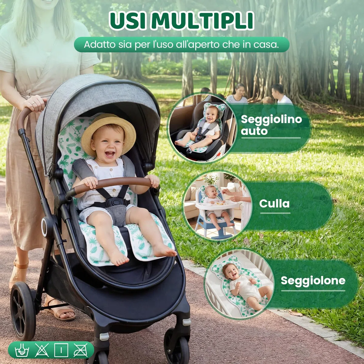 Orzbow Copri Passeggino Estivo Antisudore, Universale Materassino Passeggino Estivo, Grande Traspirante Copriseggiolino Auto Estivo, Adatto ai Seggiolone e Culla, Facile da Installare,Verde