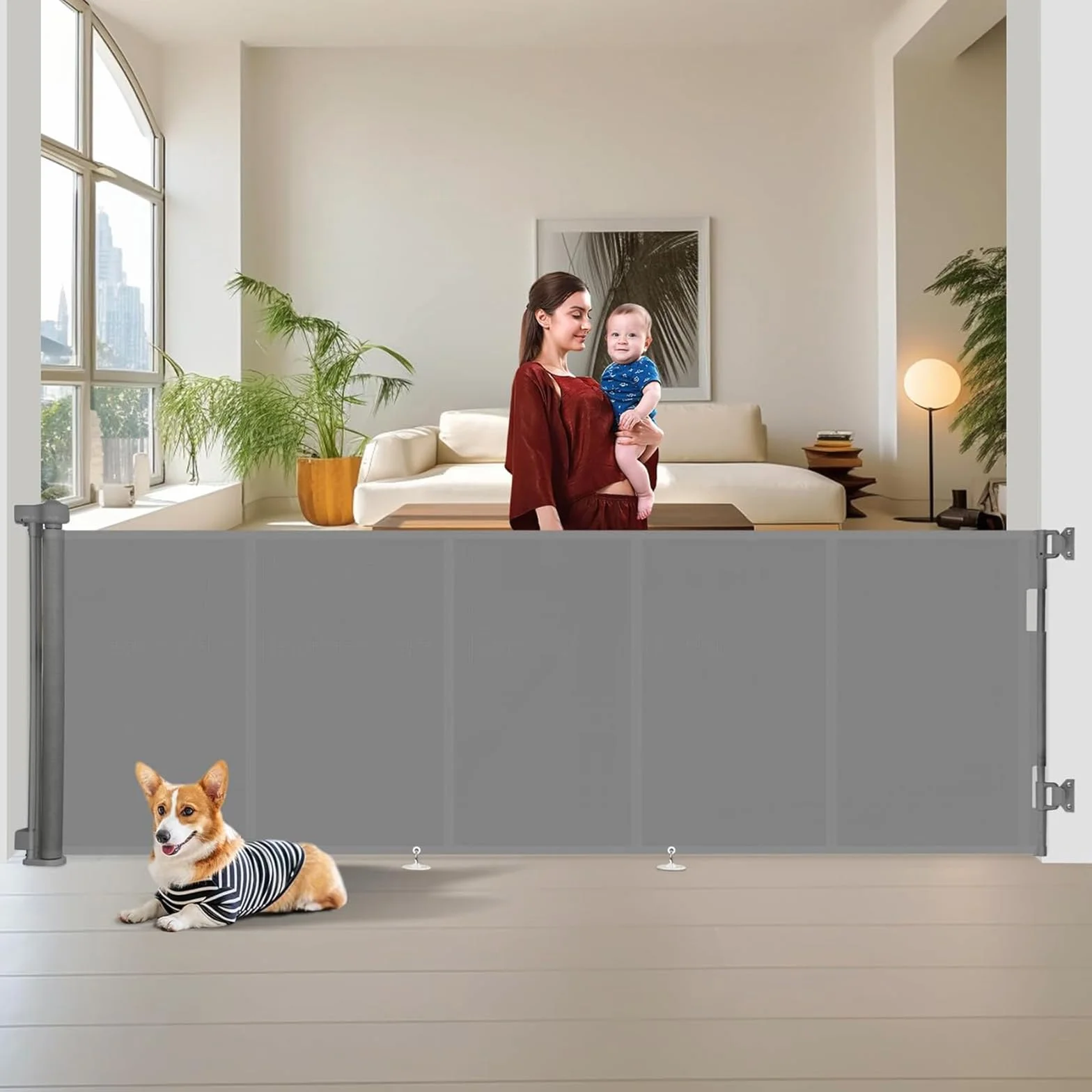 Cancelletto estensibile per scale 0-150 cm Porta retrattile barriera per bambini animali domestici Grigio