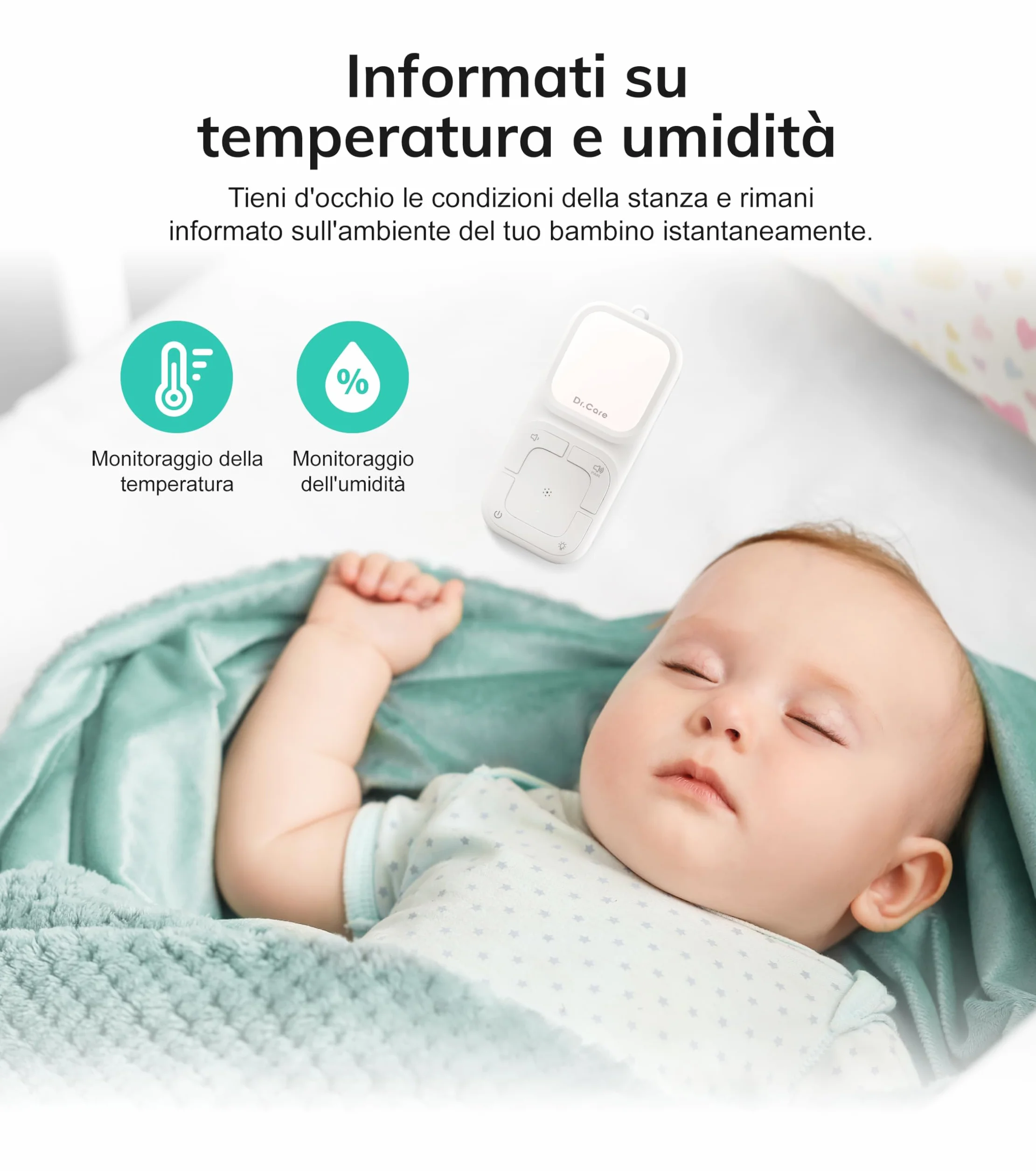 Dr.Care NeoGo Audio Baby Monitor pre-accoppiato VOX luce notturna portata 300 m