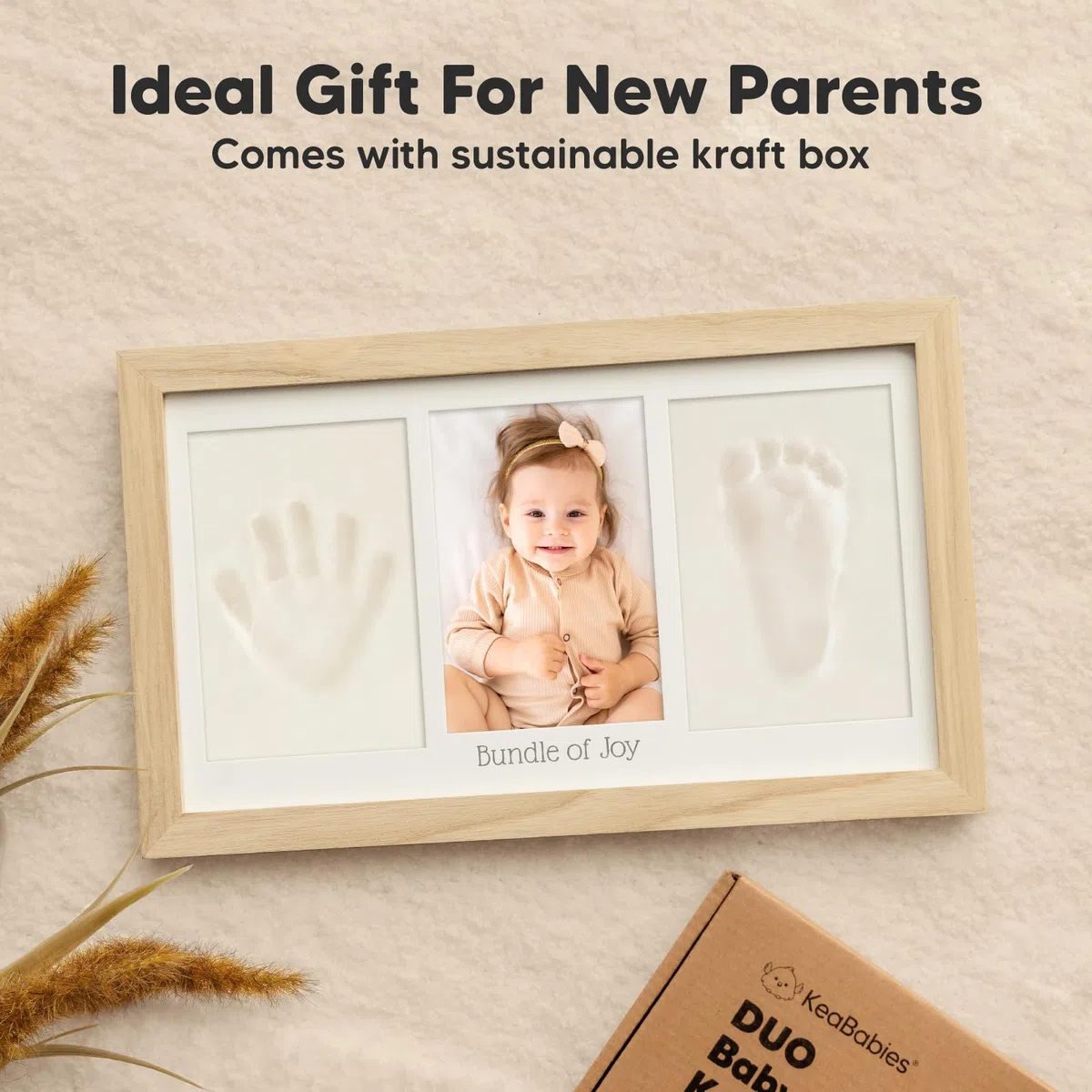KeaBabies Bambino Impronta di mano Ricordo Kit - Cornice per foto con stampe per neonati - Kit artistici con memoria della scuola materna - Baby doccia Cornici per ragazze, ragazzi (Ash Wood)