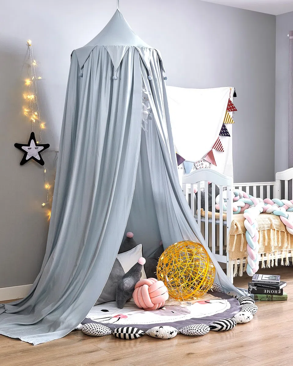 Surwin Baldacchino per Letto Bambina Bambini, Blu Tenda Zanzariera Baldacchino per Lettino Culla Neonato | Cupola Rotonda per Camera da Letto Lettura Cameretta