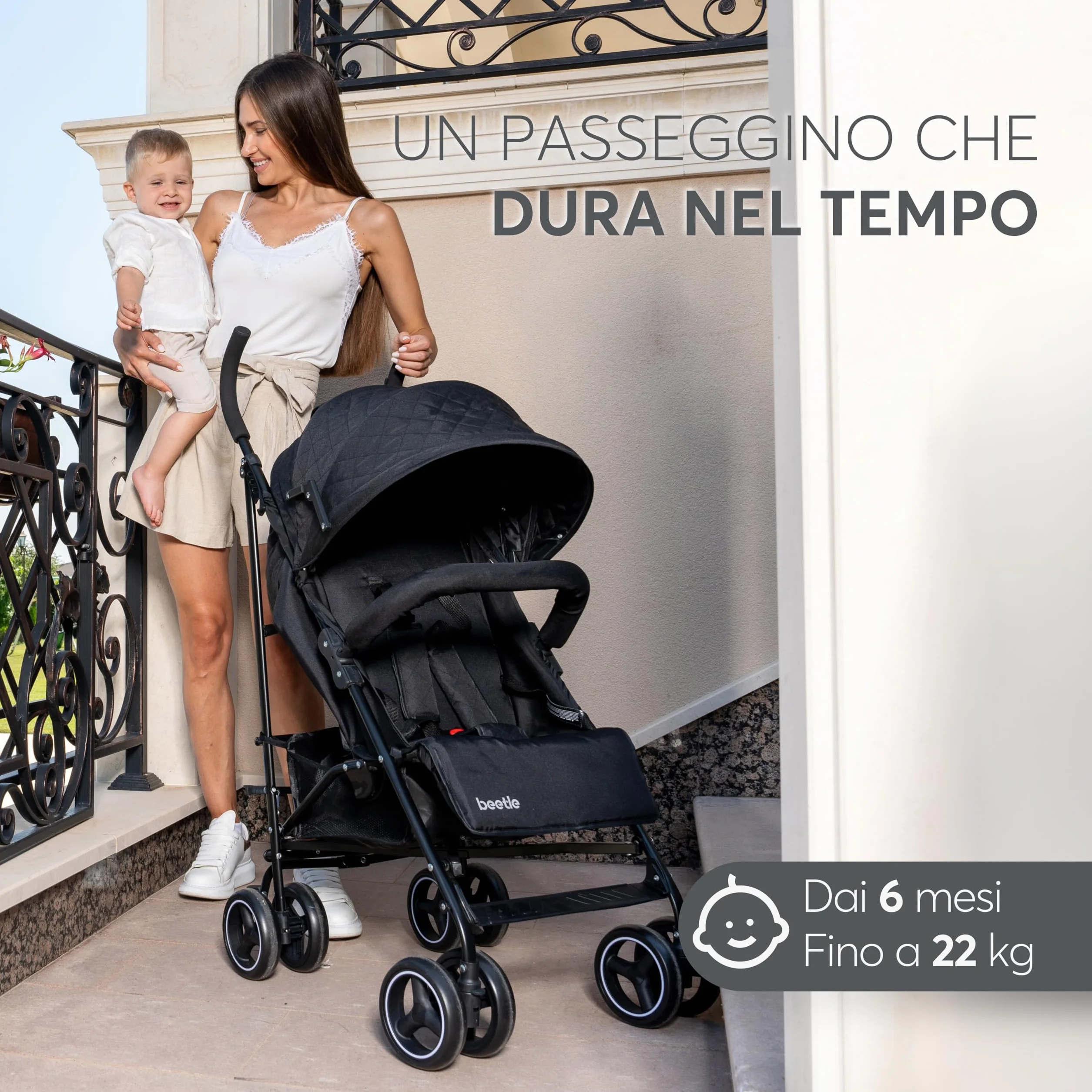 Passeggino KikkaBoo BEETLE da viaggio fino a 22 kg Pieghevole Leggero Compatto Menta