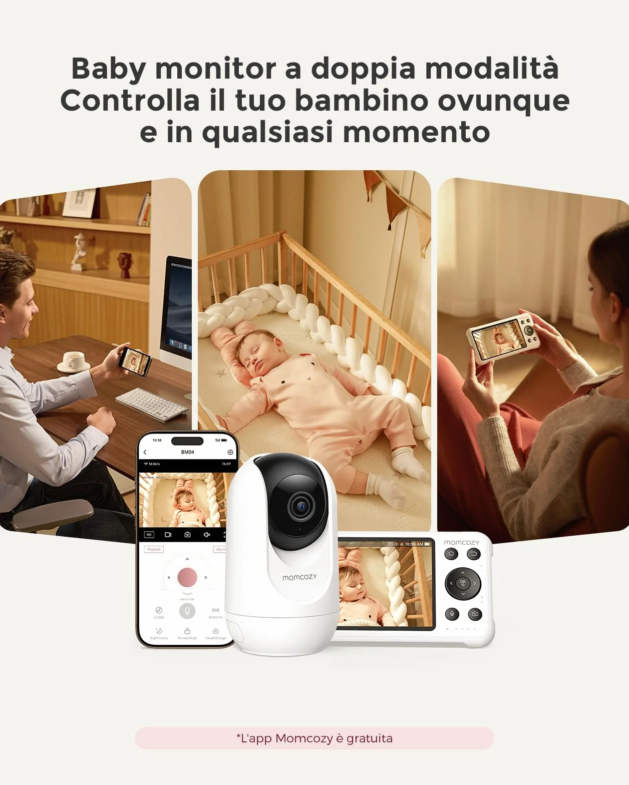 Momcozy Baby Monitor 1080P 5" WiFi Telecamera Neonato 5000mAh Batteria Zoom 4X Visione Notturna